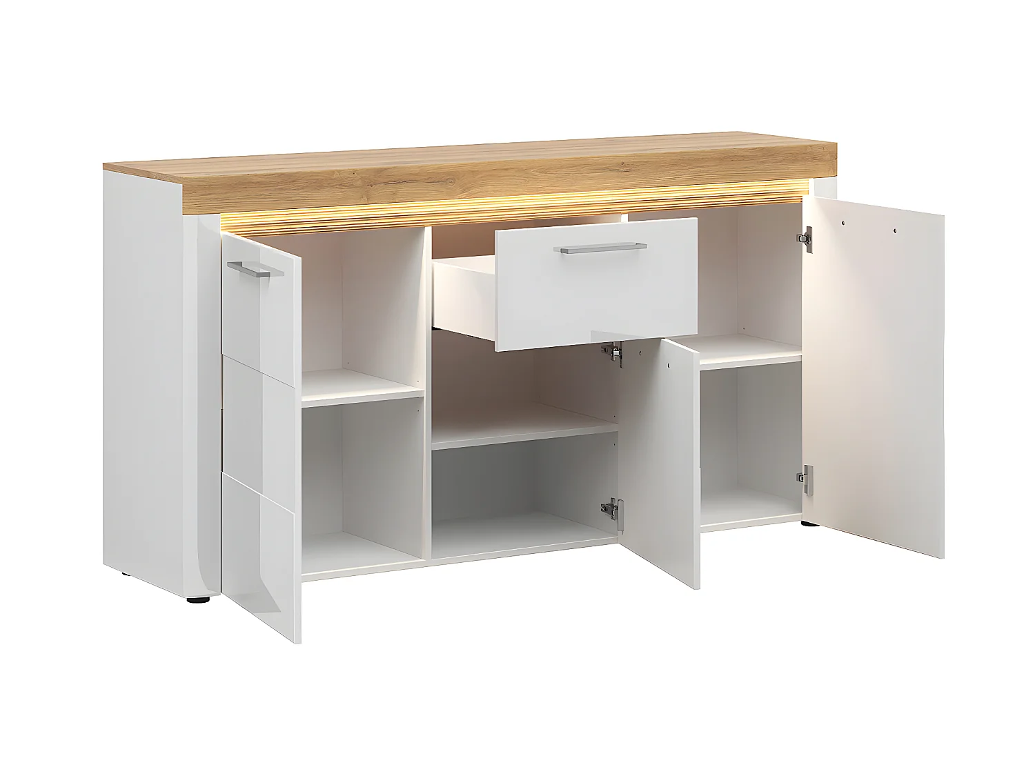 Aparador 3 portas 1 gaveta Nara branco e madeira 90cm