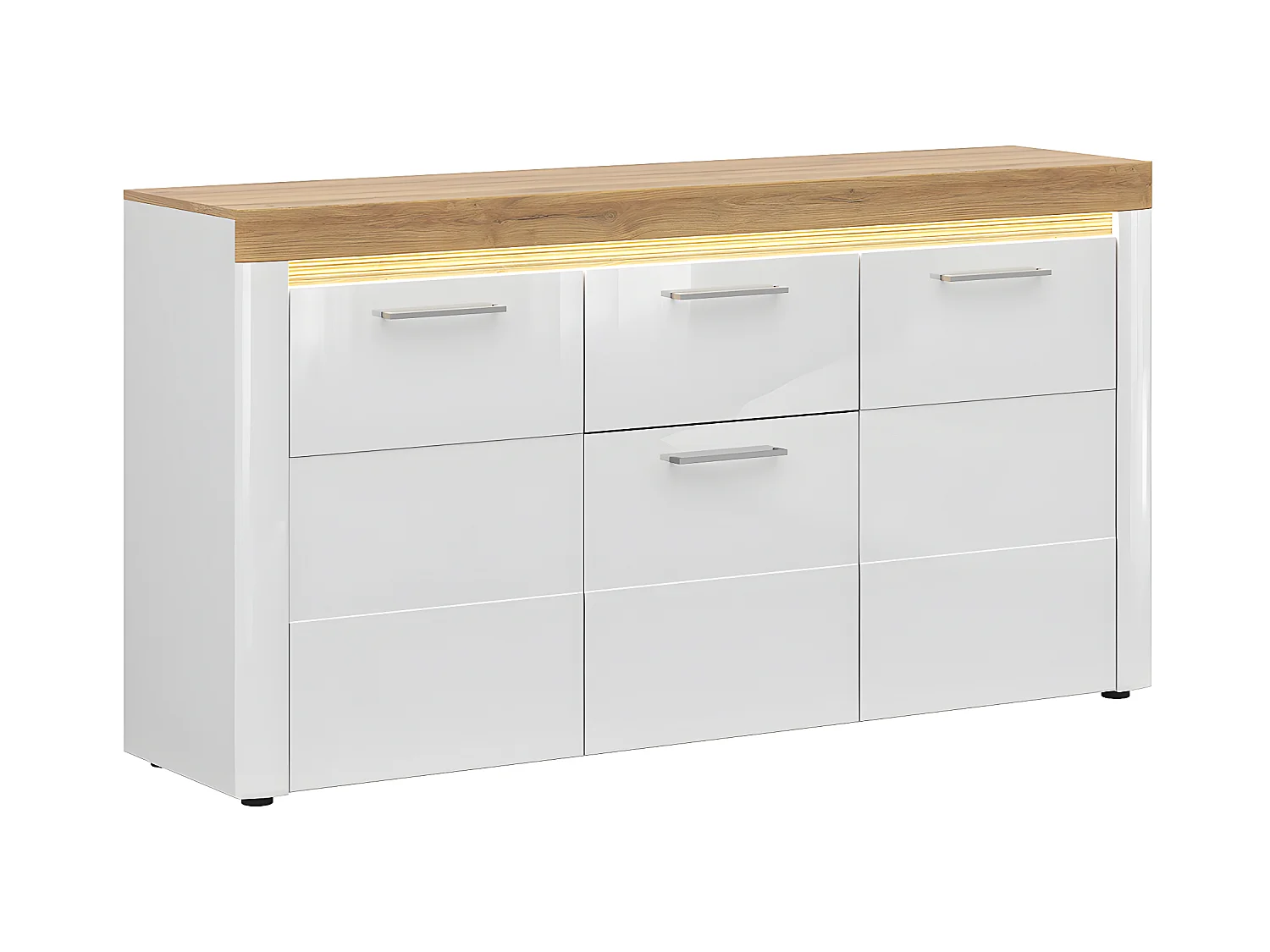 Buffet 3 portes 1 tiroir avec LED Nara Blanc et Bois