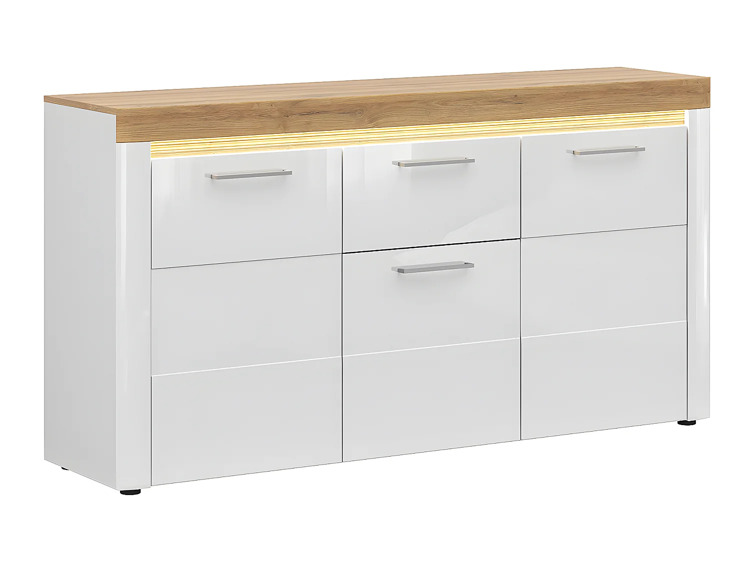 3-deurs dressoir met 1 lade en LED Nara wit en hout