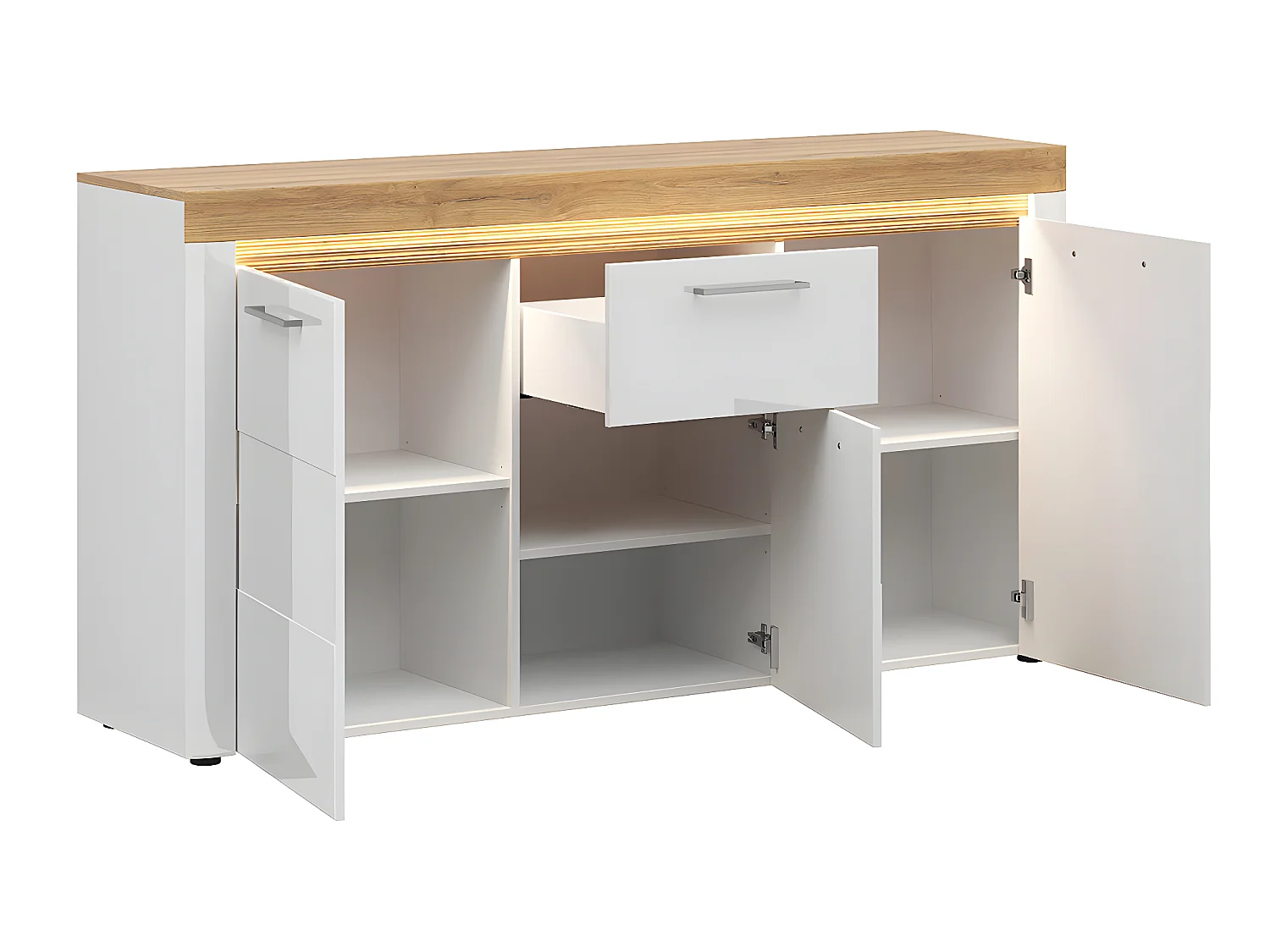 3-deurs dressoir met 1 lade en LED Nara wit en hout