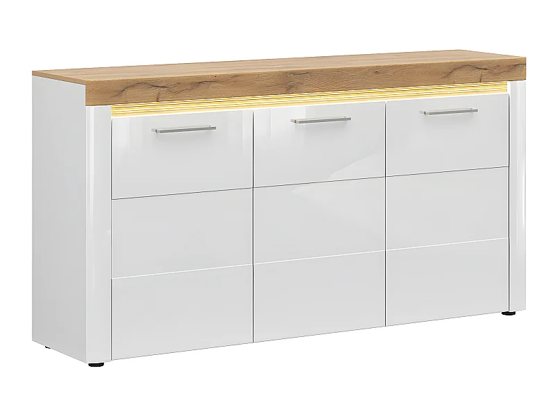 3-deurs dressoir met LED Nara Wit en Hout