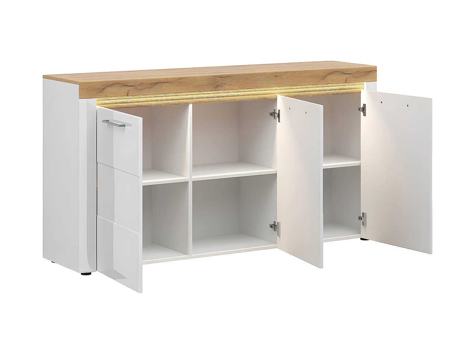 Aparador 3 portas Nara branco e madeira 90cm