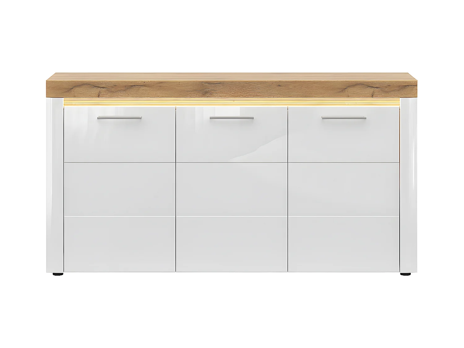 Aparador 3 portas Nara branco e madeira 90cm