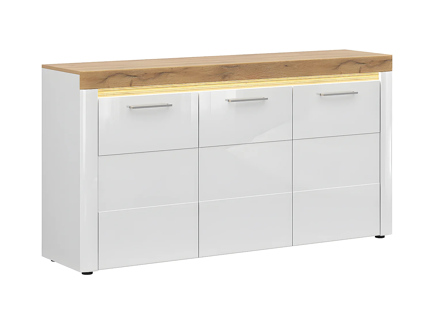 Buffet 3 portes avec LED Nara Blanc et Bois