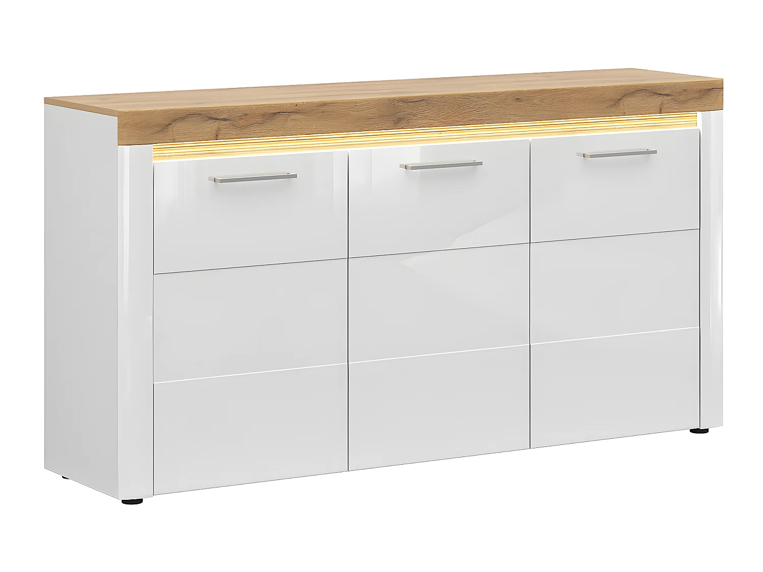 3-deurs dressoir met LED Nara Wit en Hout