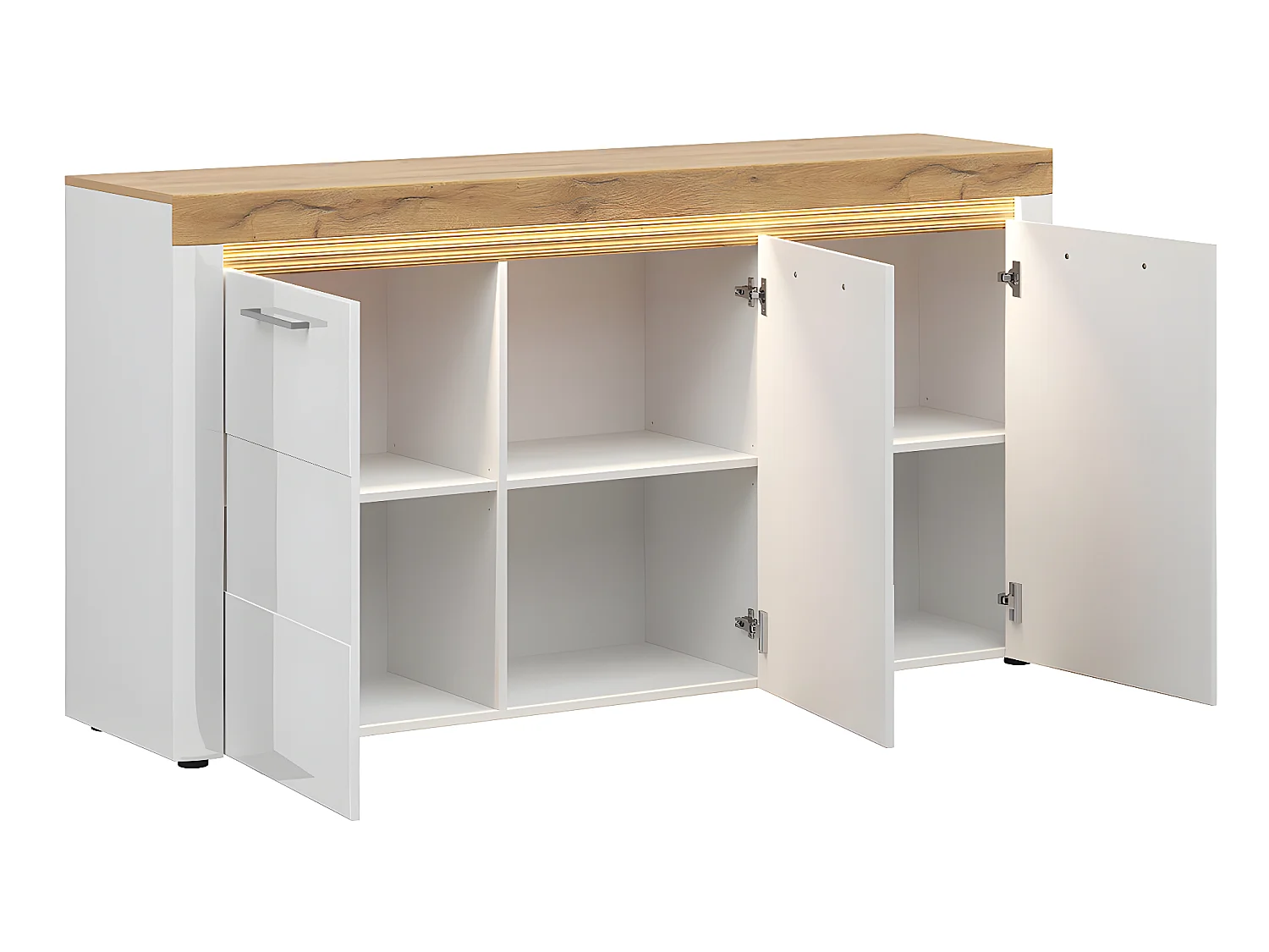 3-deurs dressoir met LED Nara Wit en Hout