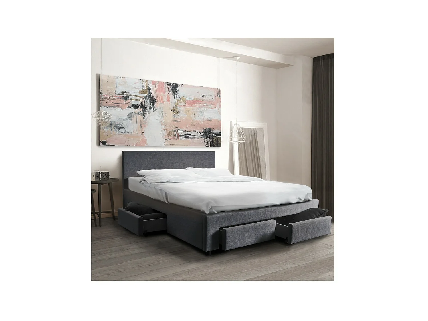 Lit LUGANO 140x190 + 1 sommier + 4 tiroirs / Gris foncé