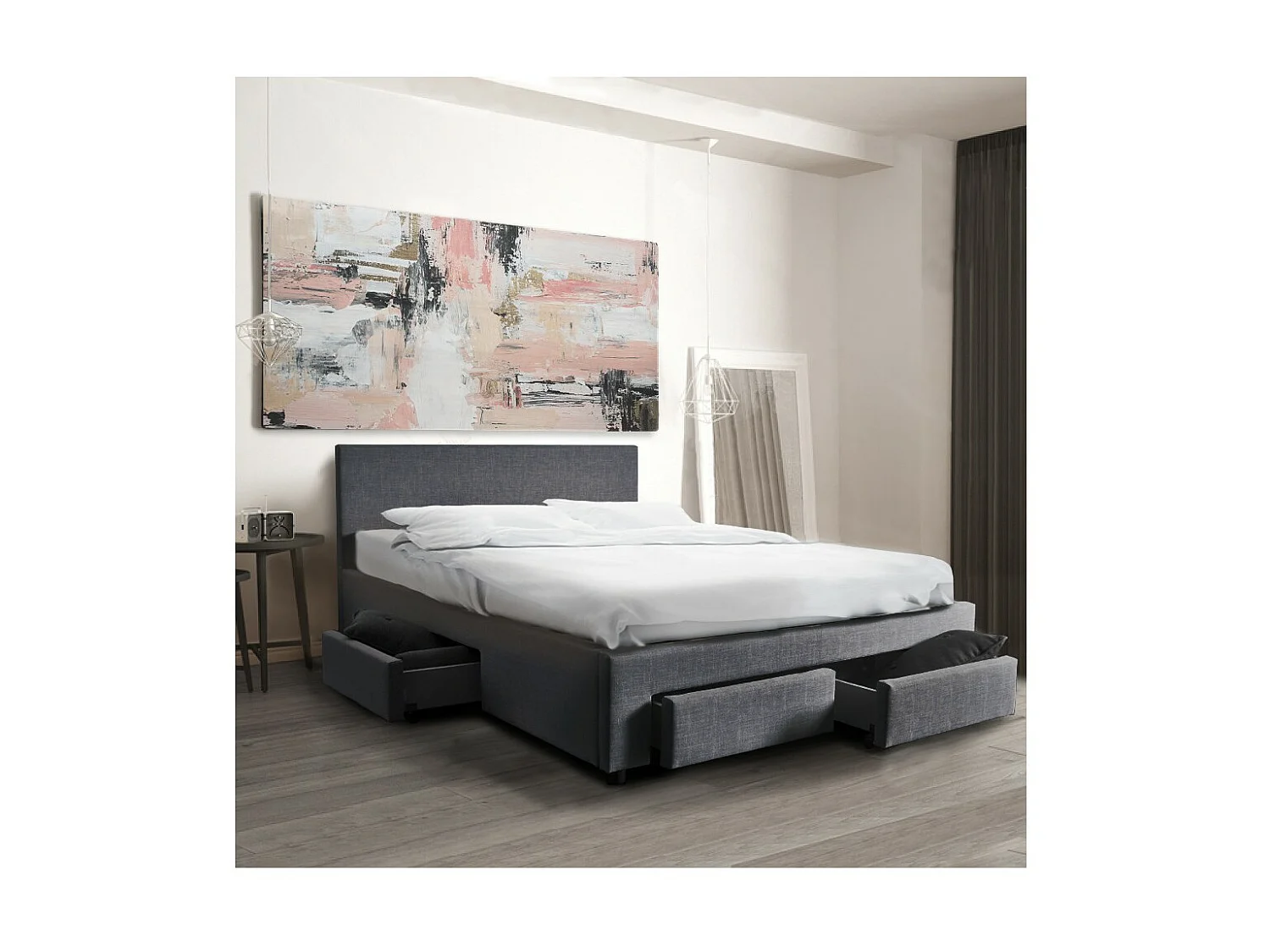 Lit LUGANO 140x190 + 1 sommier + 4 tiroirs / Gris foncé