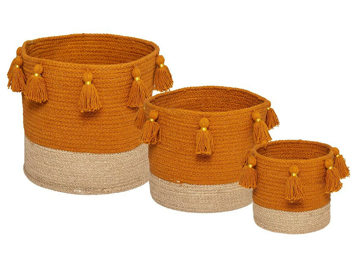 Set de 3 Paniers de rangement en Jute et Coton avec Pompons