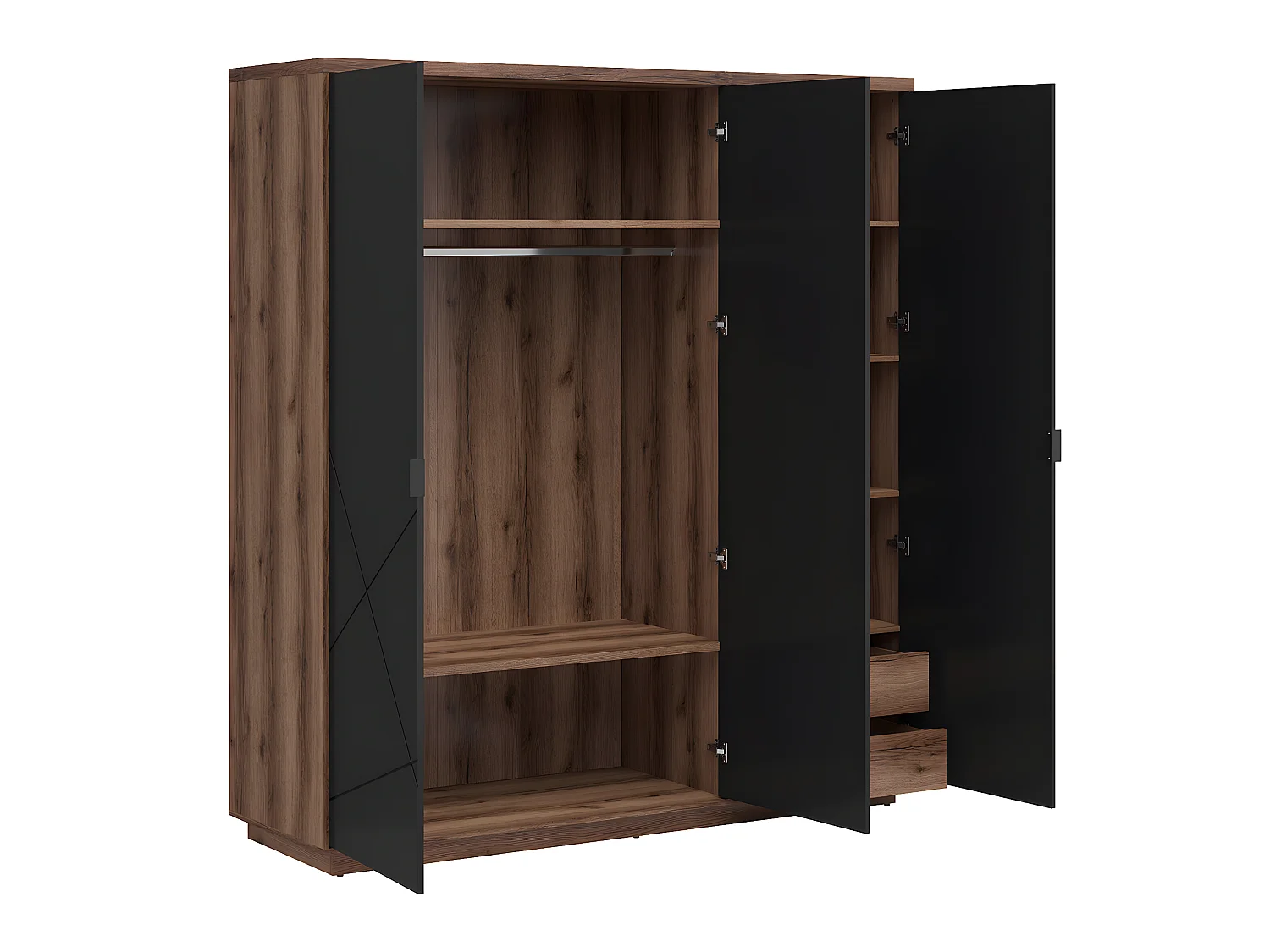 Armadio 3 ante Sven nero e marrone 200cm