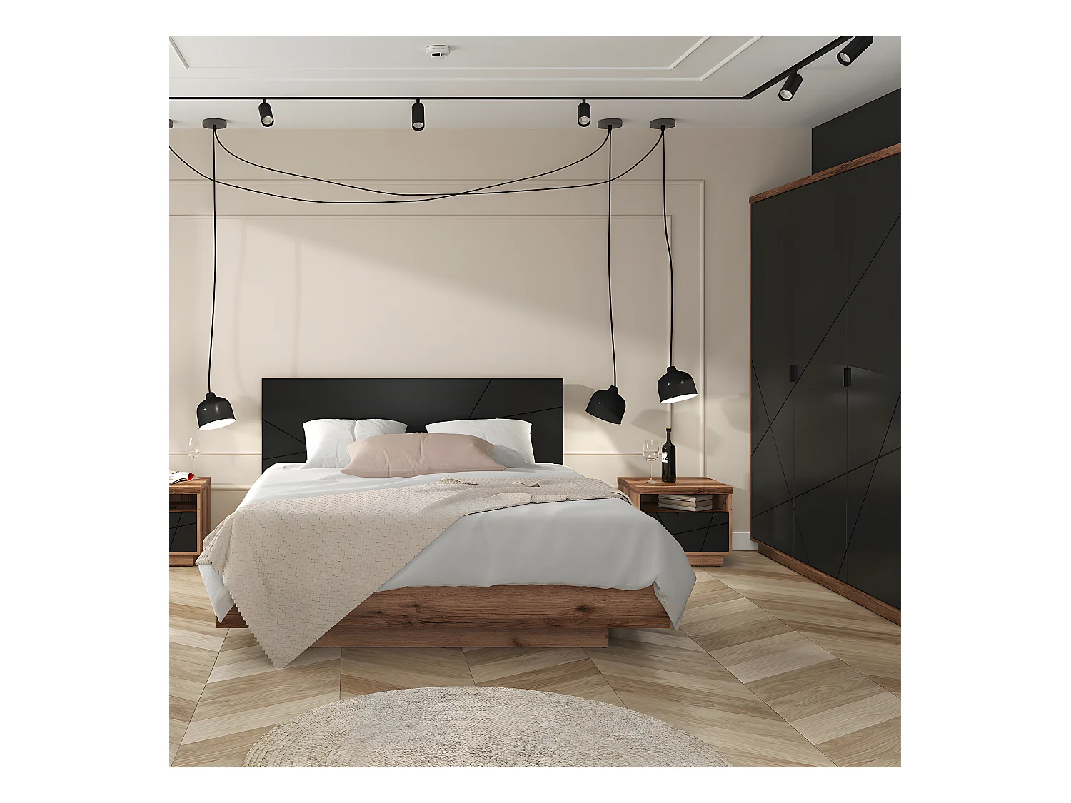 Armadio 3 ante Sven nero e marrone 200cm