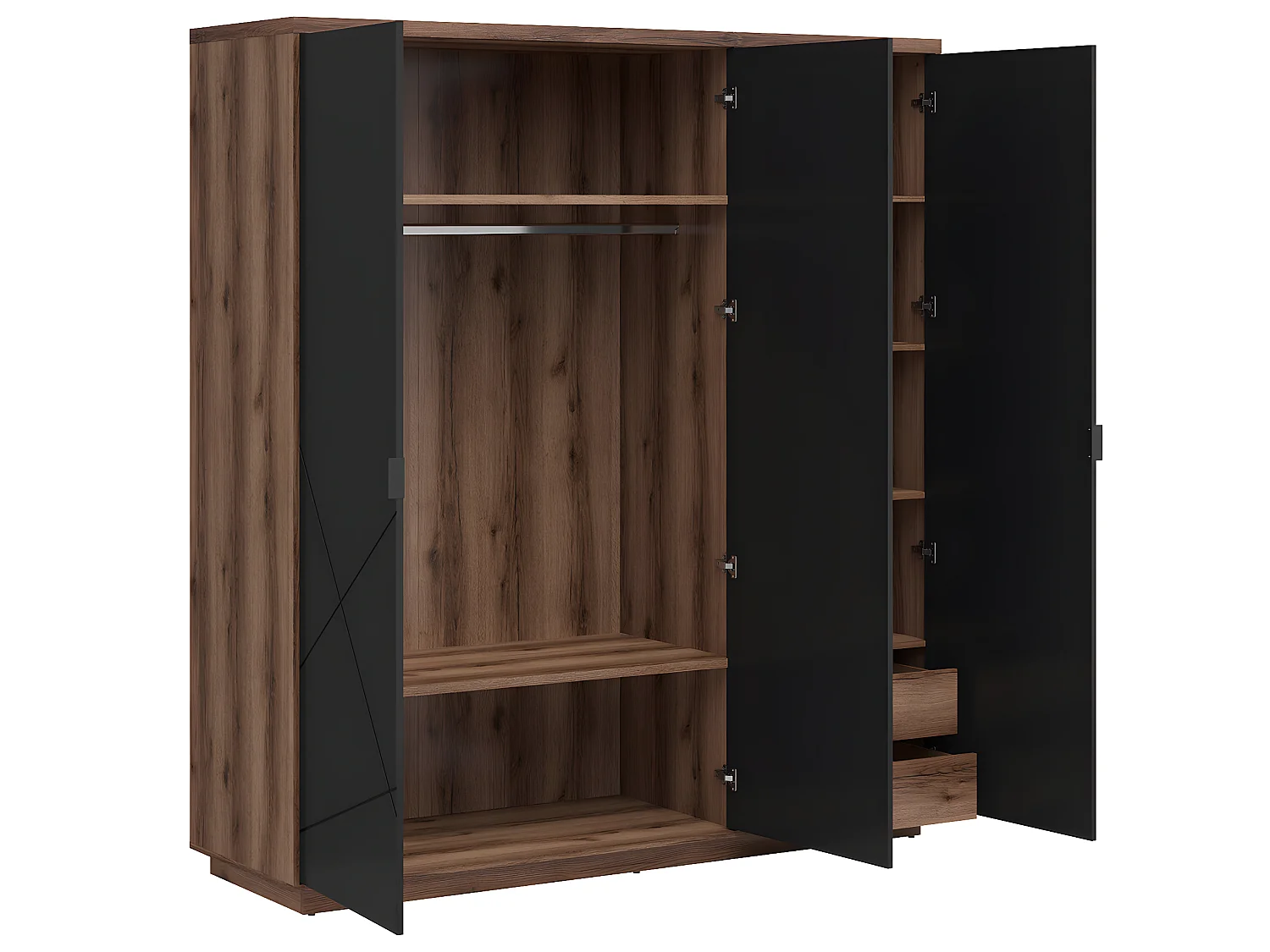 Armoire 3 portes Sven Noir et Bois