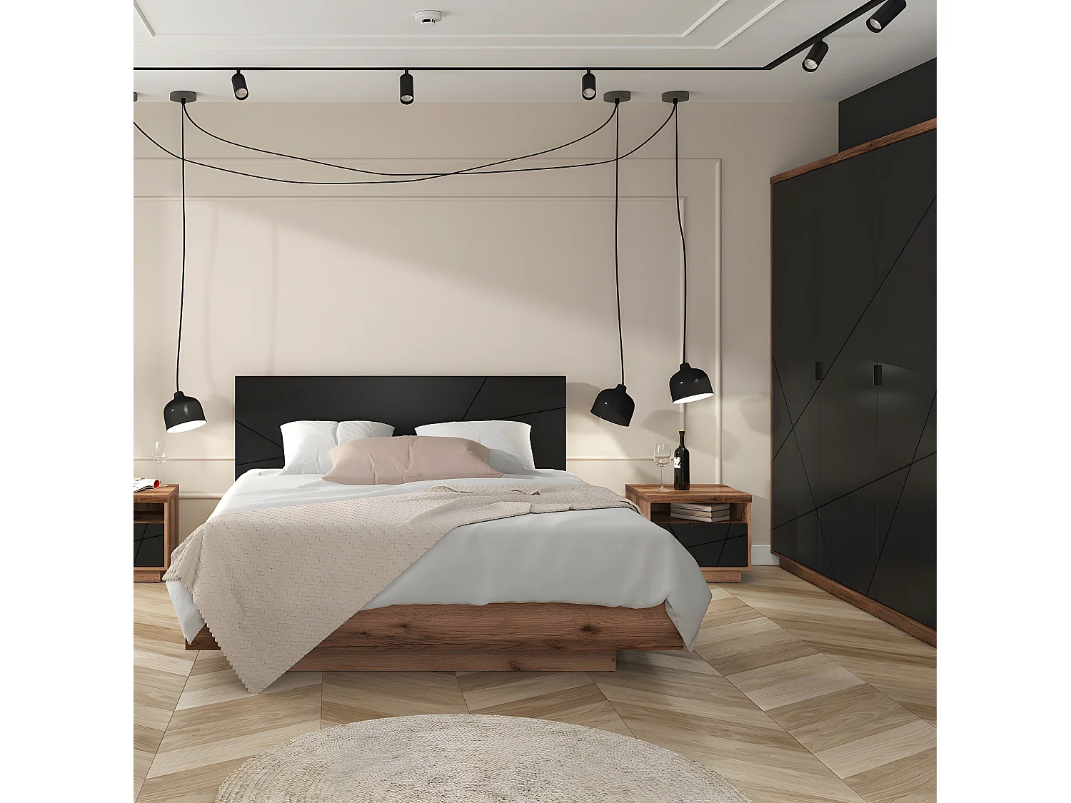 Armoire 3 portes Sven Noir et Bois