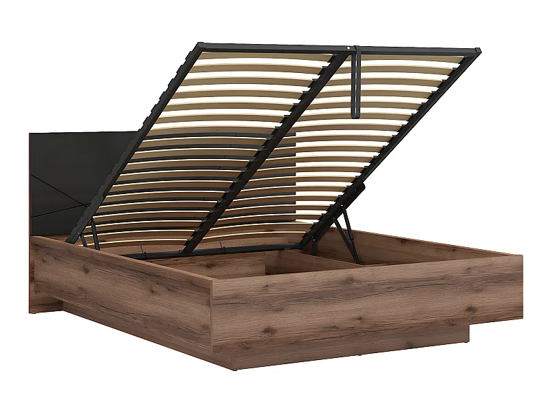 Lit coffre 160x200 sommier inclus Sven Noir et Bois