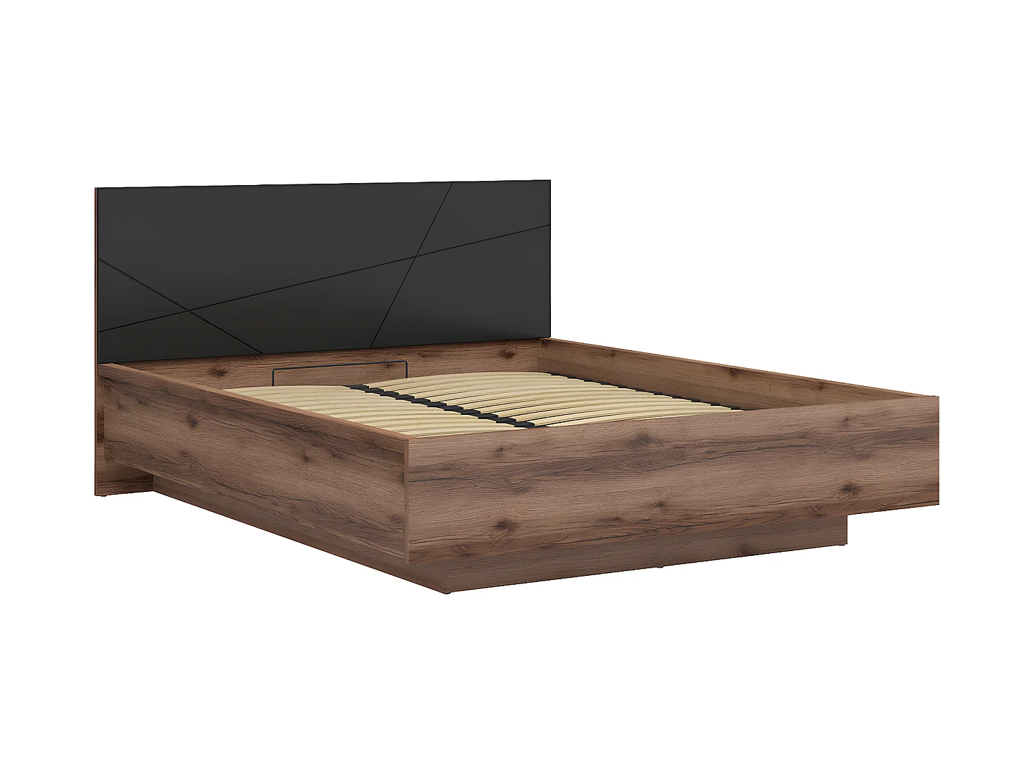 Lit coffre 160x200 sommier inclus Sven Noir et Bois