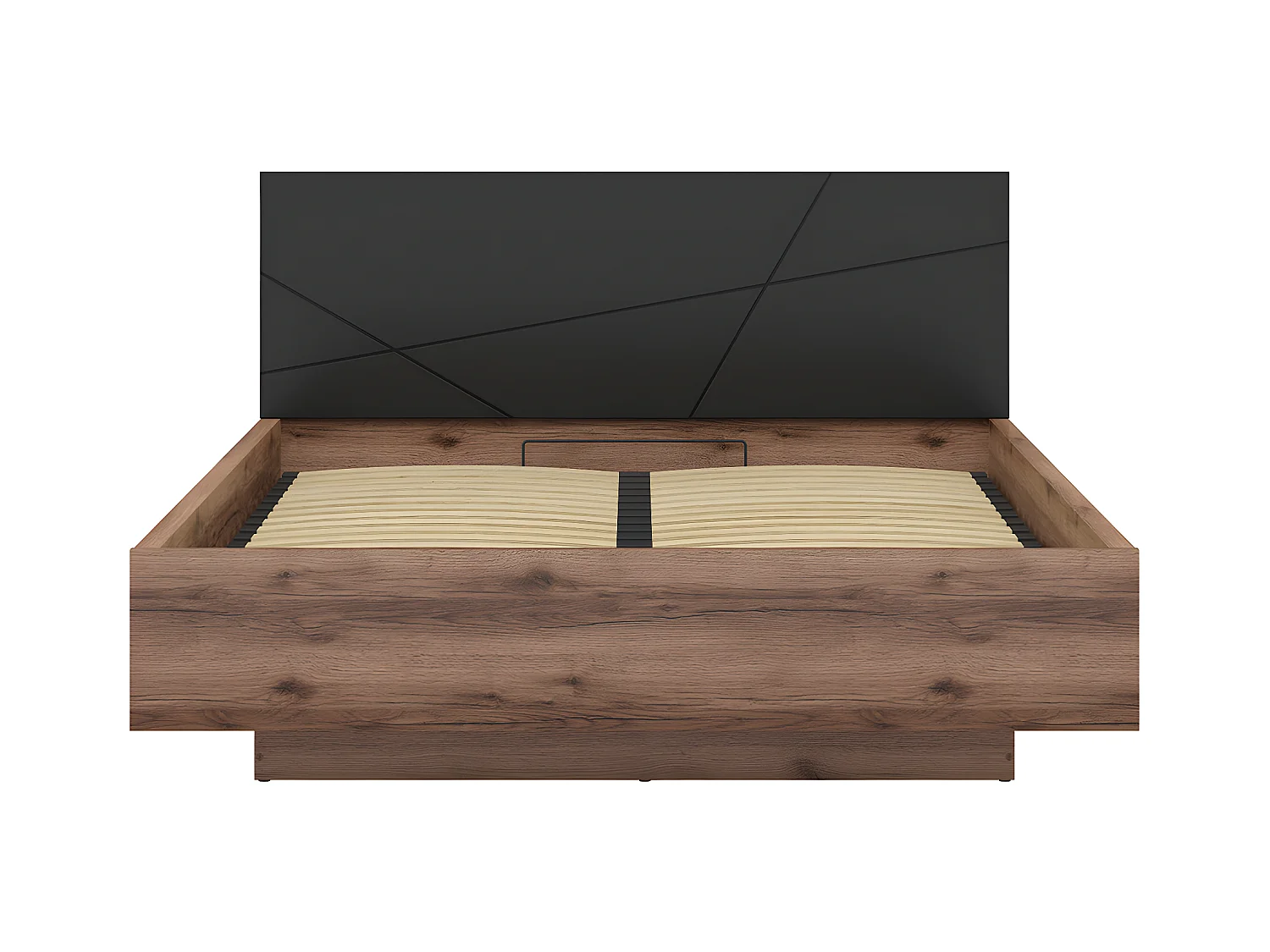 Lit coffre 160x200 sommier inclus Sven Noir et Bois