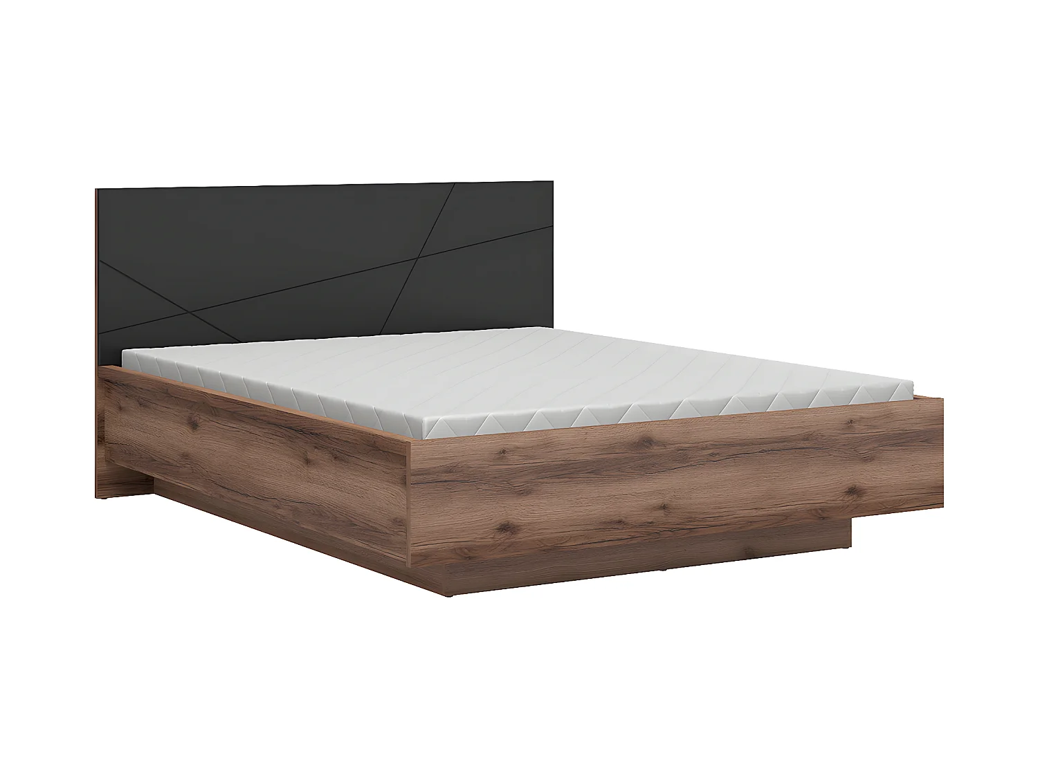 Lit coffre 160x200 sommier inclus Sven Noir et Bois