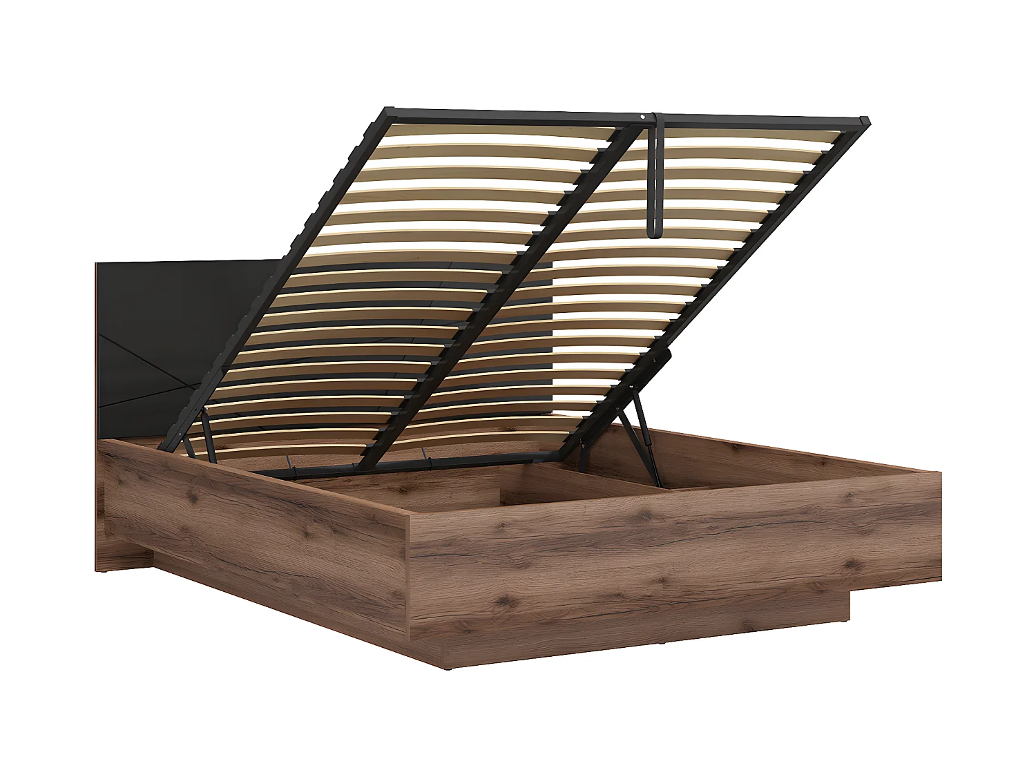 Lit coffre 160x200 sommier inclus Sven Noir et Bois