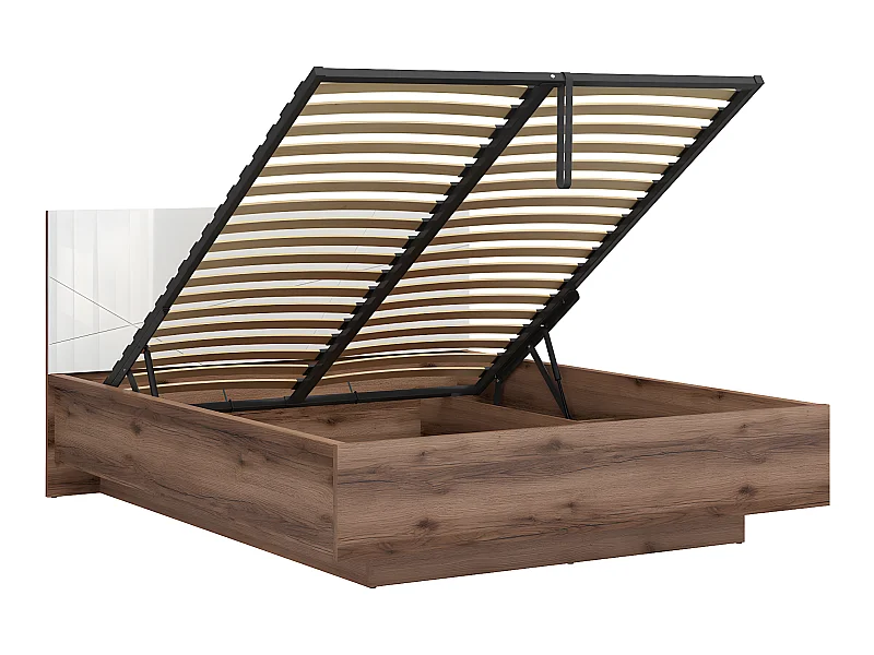 Lit coffre 160x200 sommier inclus Sven Blanc et Bois