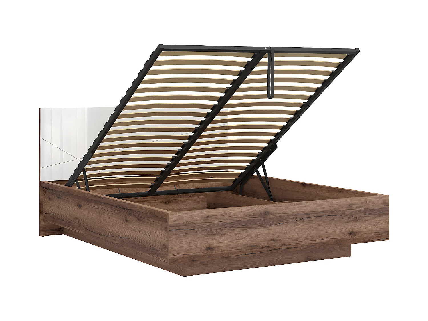 Lit coffre 160x200 sommier inclus Sven Blanc et Bois