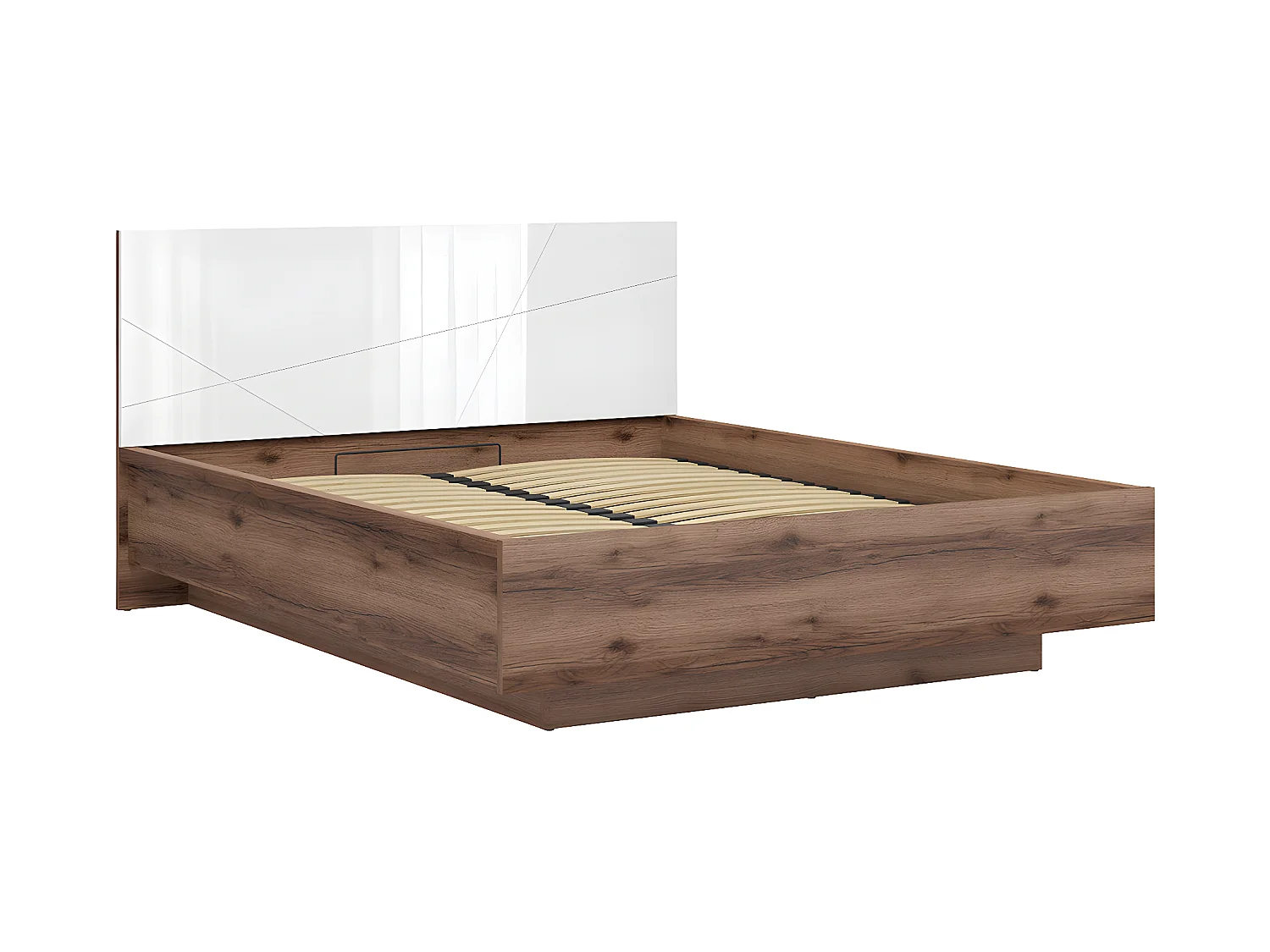 Lit coffre 160x200 sommier inclus Sven Blanc et Bois