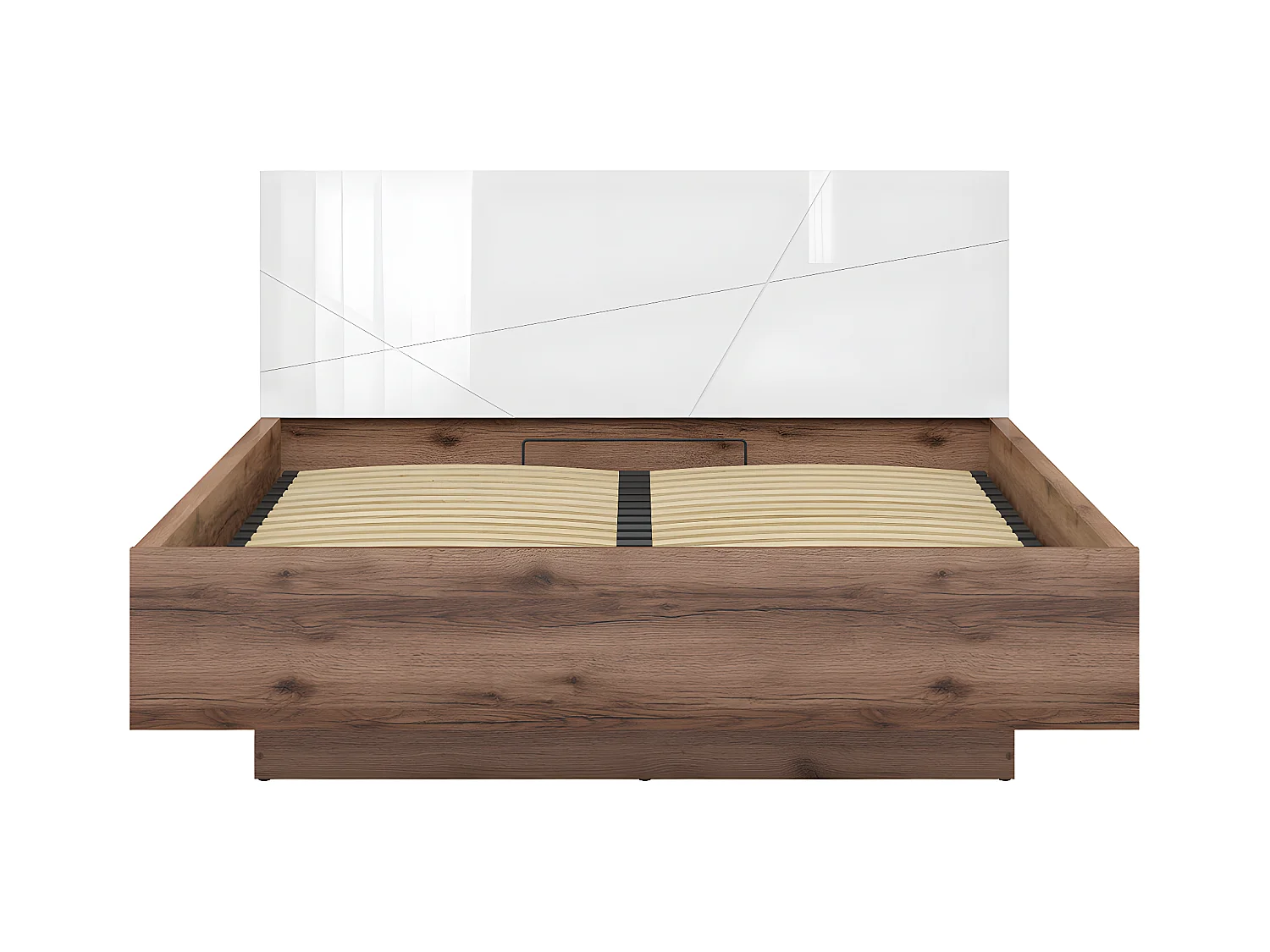 Lit coffre 160x200 sommier inclus Sven Blanc et Bois