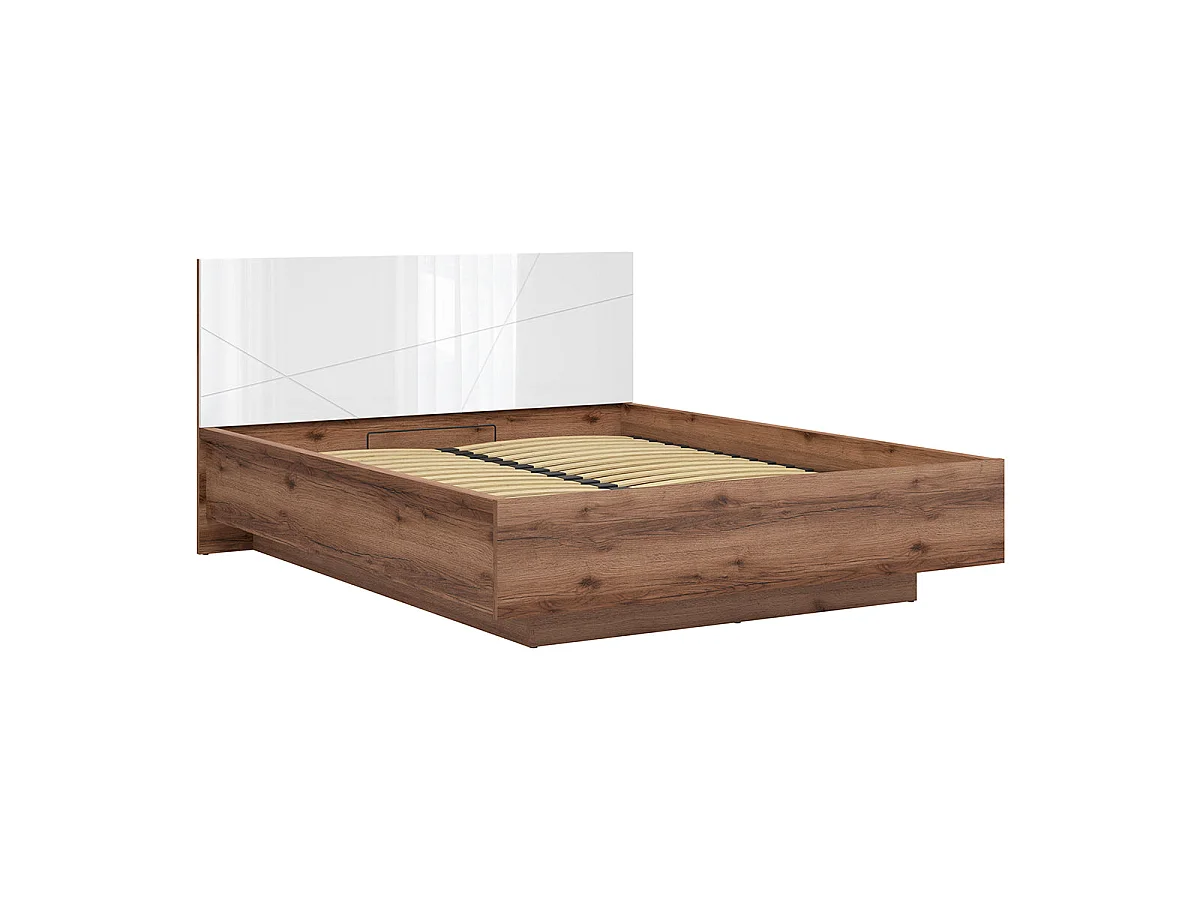 Lit coffre 160x200 sommier inclus Sven Blanc et Bois