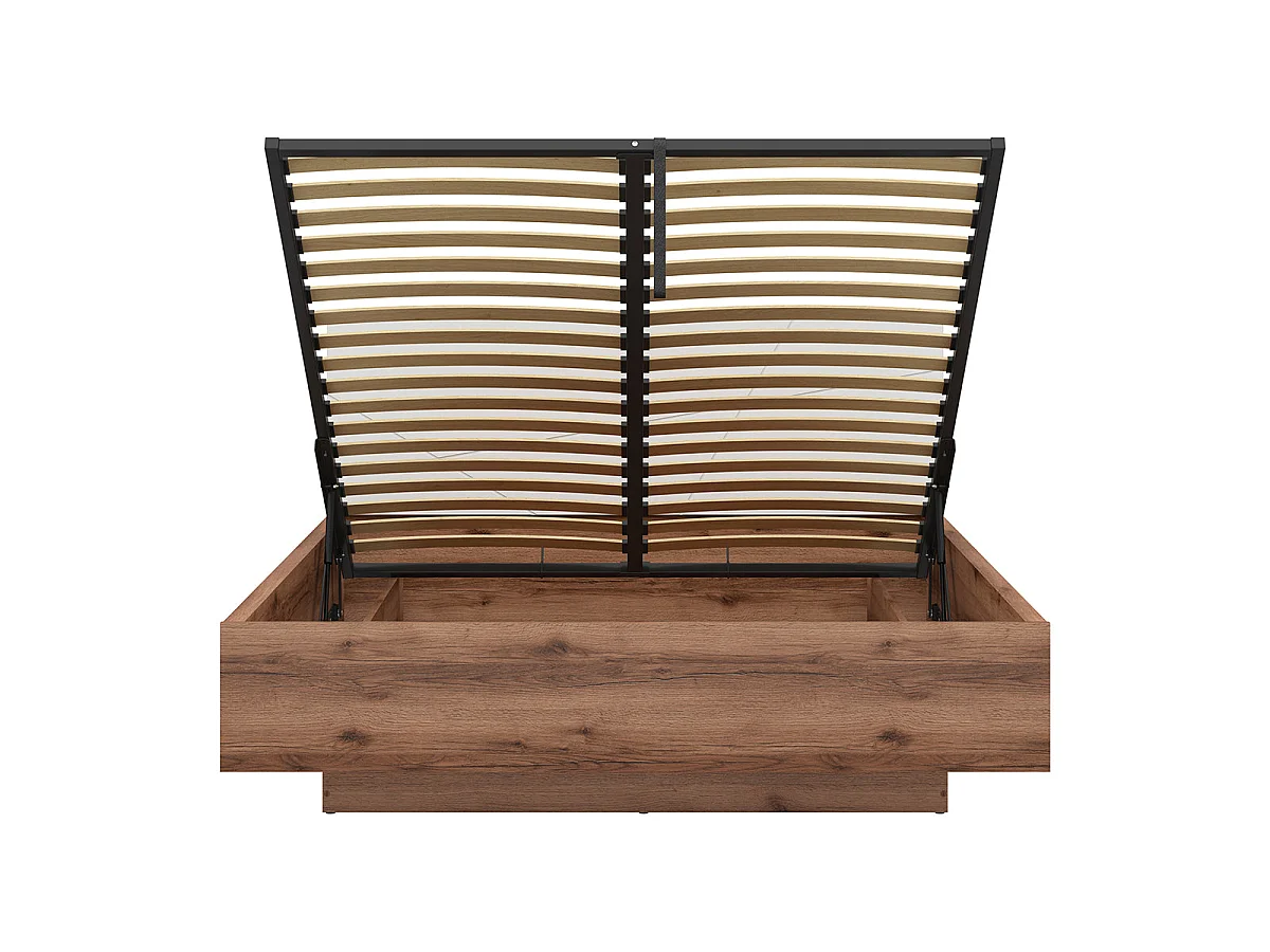 Lit coffre 160x200 sommier inclus Sven Blanc et Bois