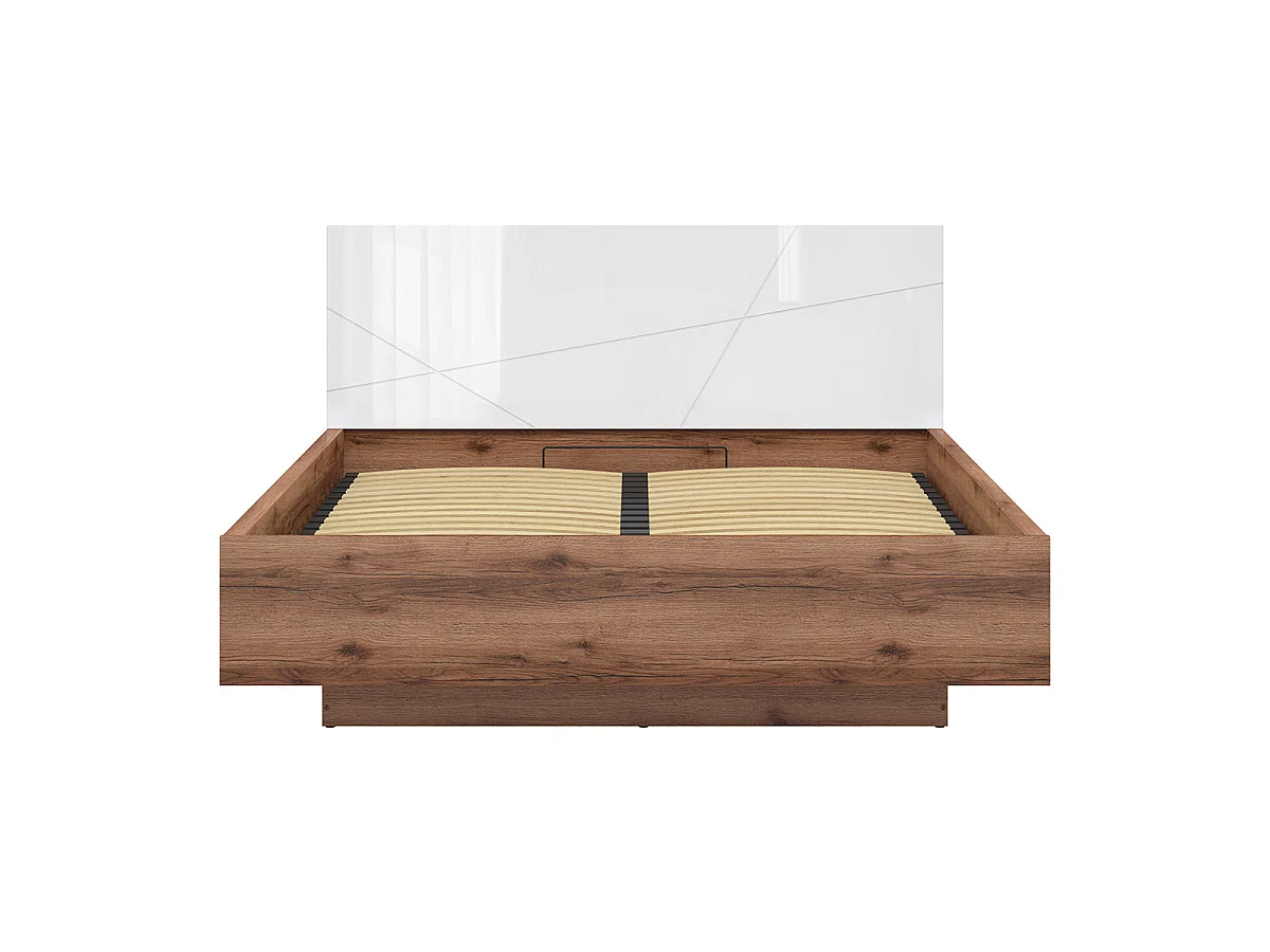 Lit coffre 160x200 sommier inclus Sven Blanc et Bois