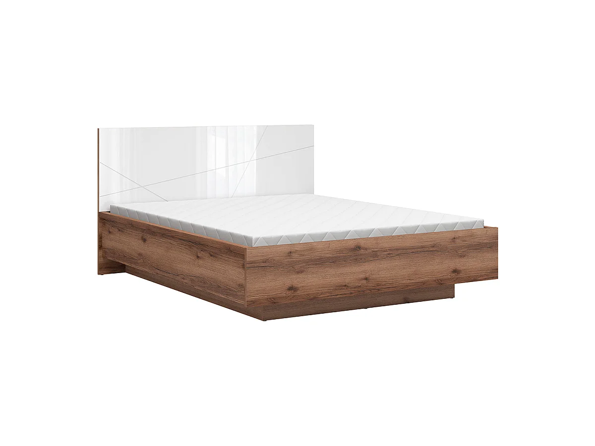 Lit coffre 160x200 sommier inclus Sven Blanc et Bois