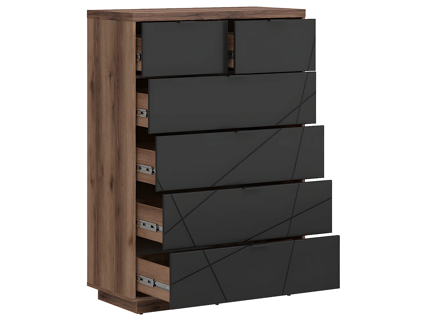 Commode 6 tiroirs Sven Noir et Bois