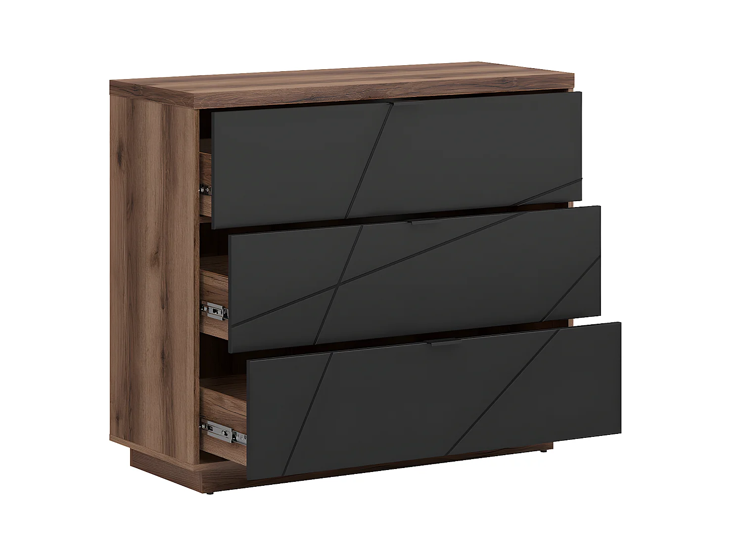 Commode 3 tiroirs Sven Noir et Bois