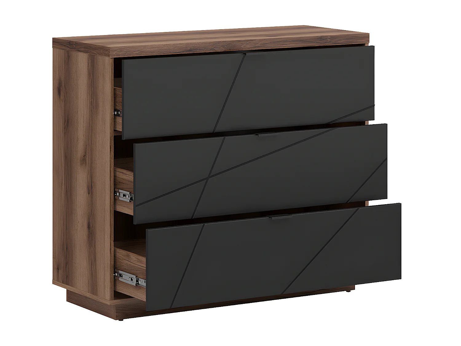 Commode 3 tiroirs Sven Noir et Bois