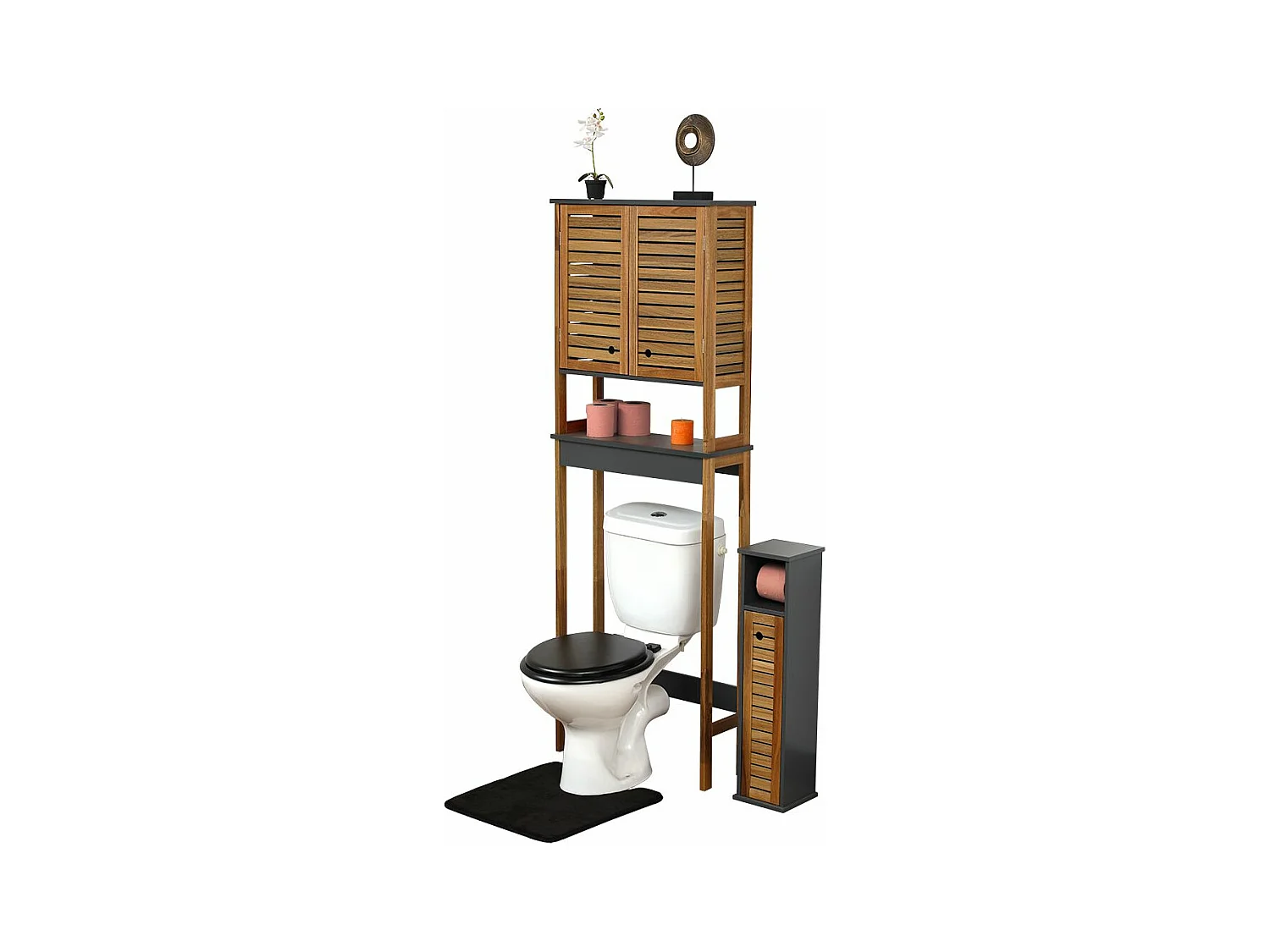 Meuble dessus de Toilettes WC 2 Portes 1 Etagère et 1 Tablette - Acacia