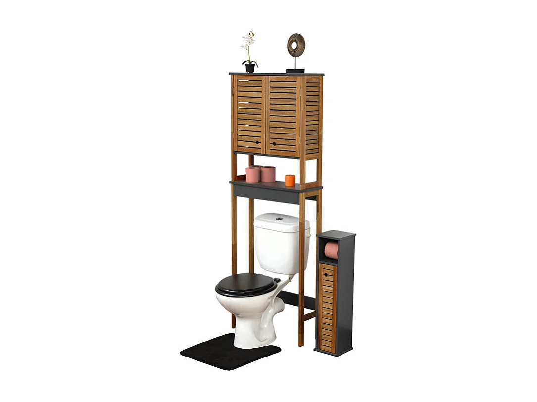 Meuble dessus de Toilettes WC 2 Portes 1 Etagère et 1 Tablette - Acacia