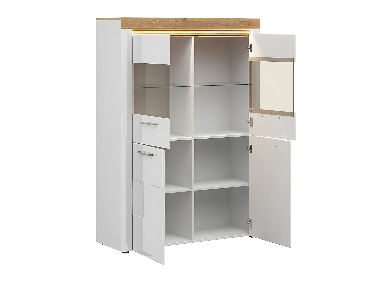 Nara Wit en Hout 4-deurs LED servieskast