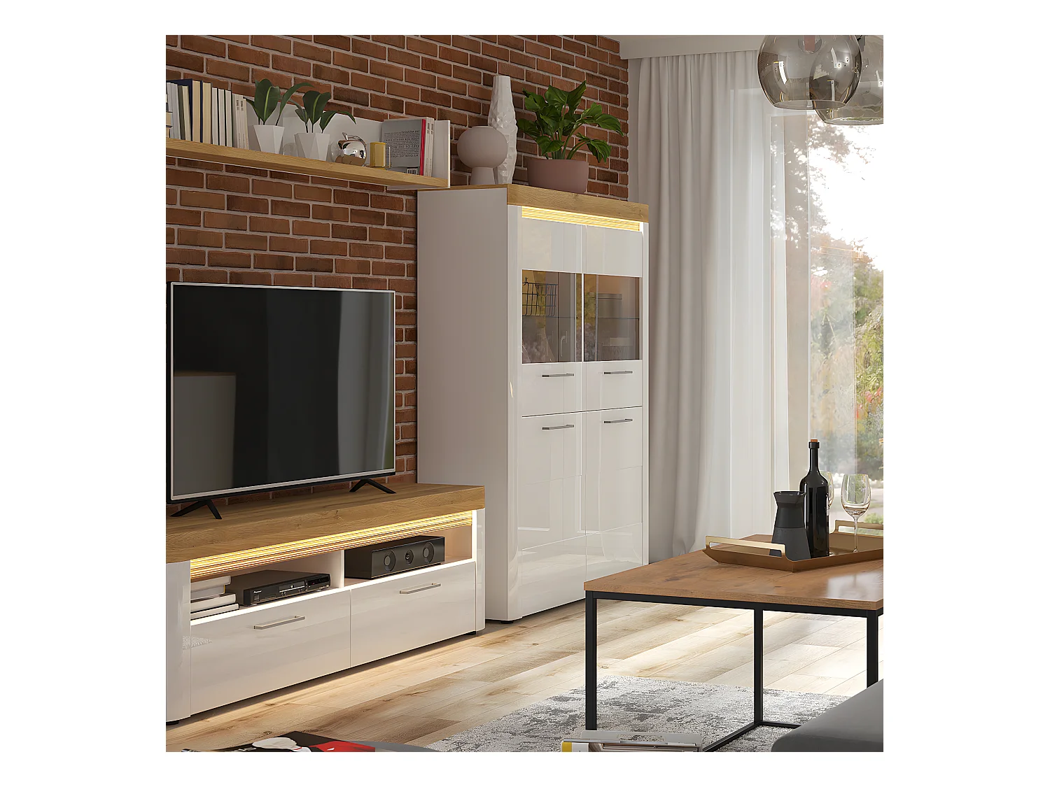 Nara Wit en Hout 4-deurs LED servieskast