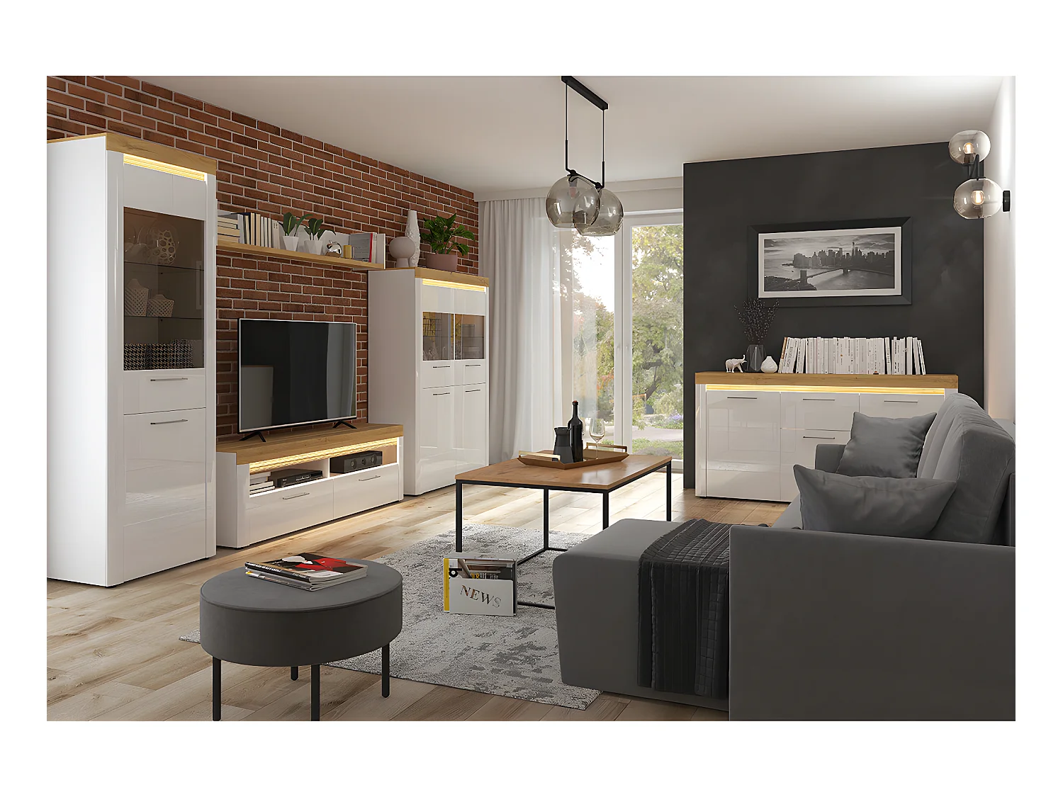 Nara Wit en Hout 4-deurs LED servieskast