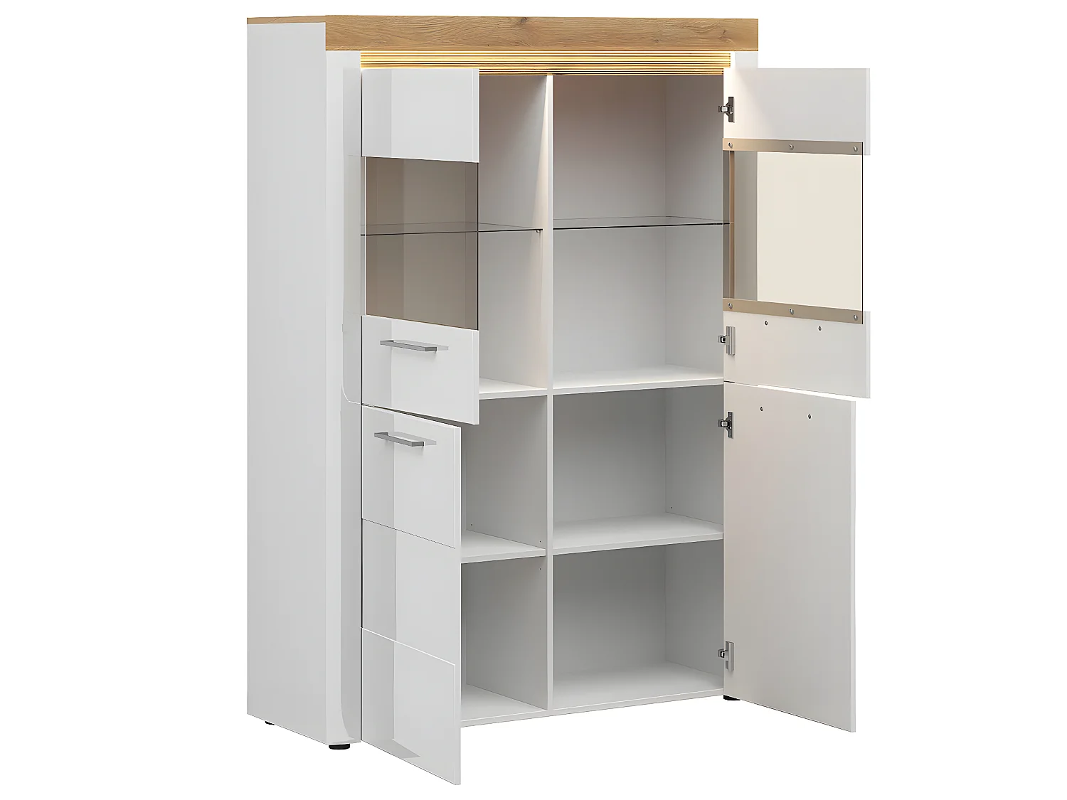 Vaisselier 4 portes avec LED Nara Blanc et Bois