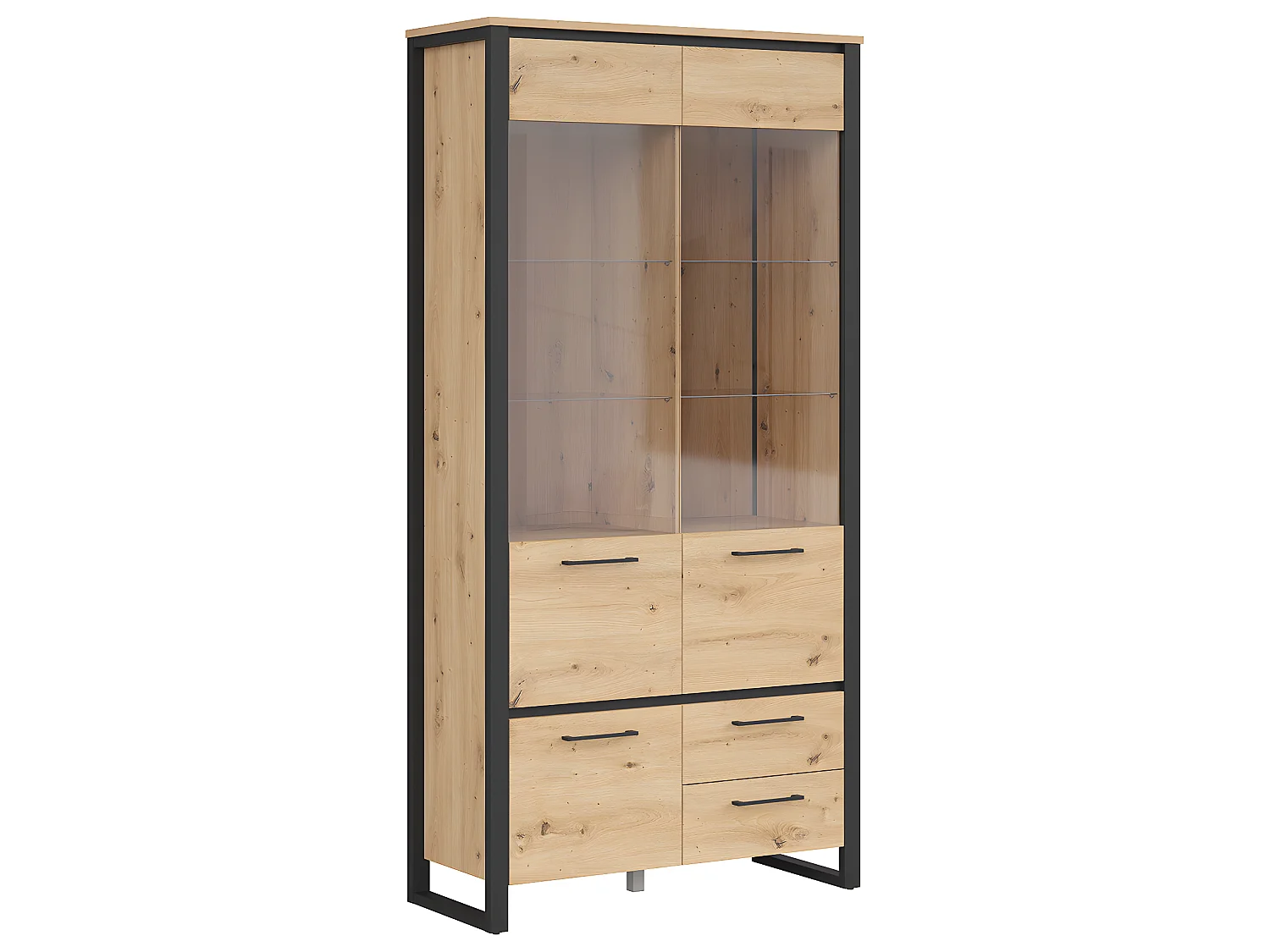 Vaisselier 2 portes 2 tiroirs Loft Bois et Noir