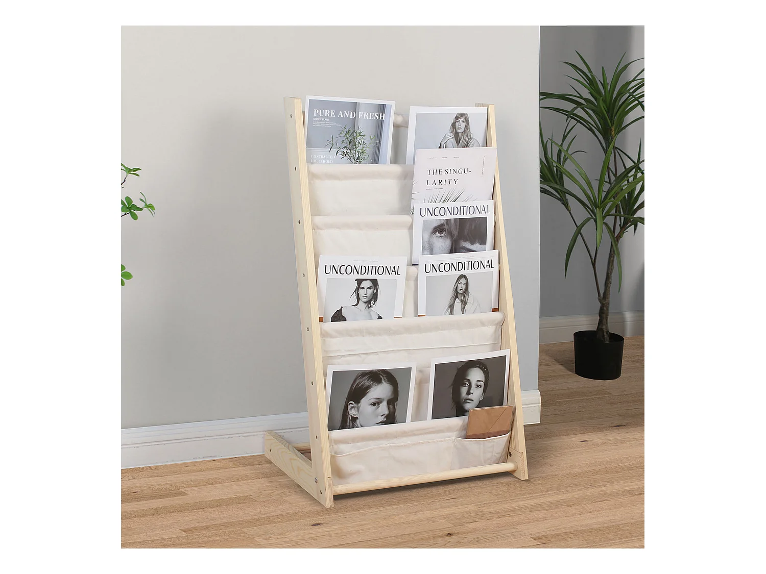 Tijdschriftenrek Rui van stof en hout met 6 vakken