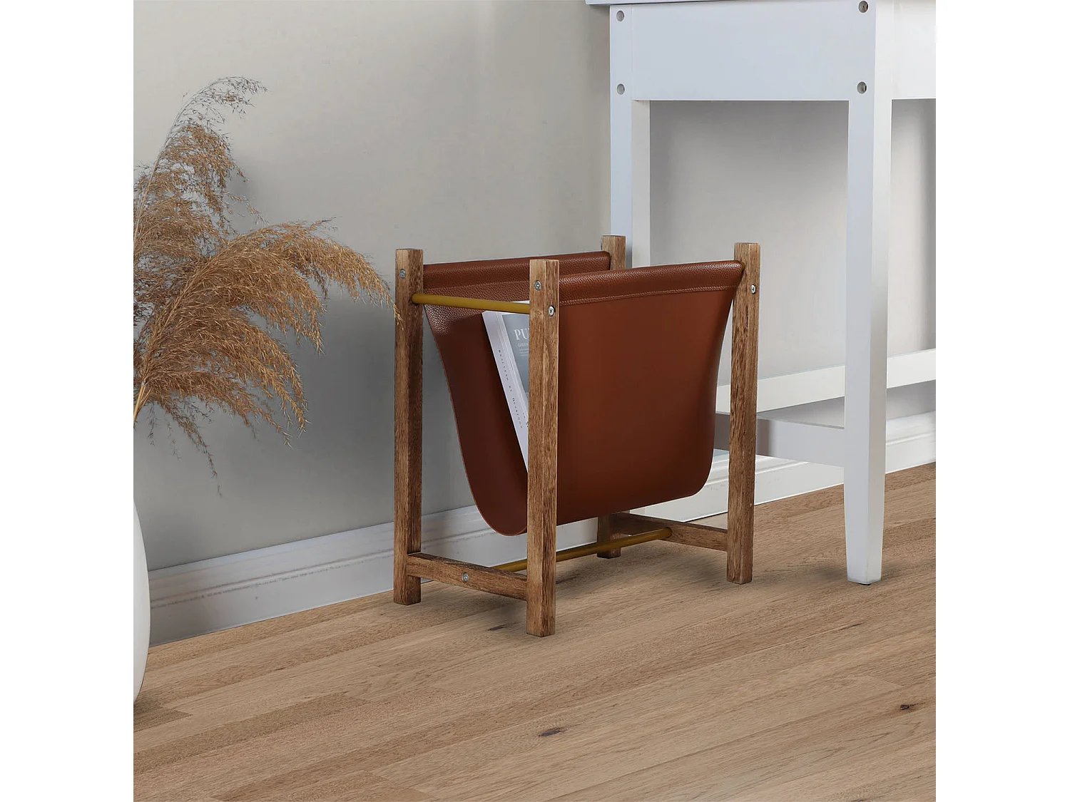 Porte-revues Bento en cuir synthétique et bois naturel