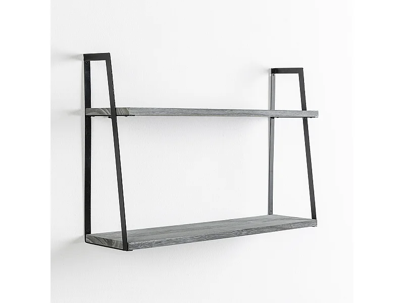 Zestaw dwóch półek ściennych Eloi 2 poziomy szary, drewno paulowniowe