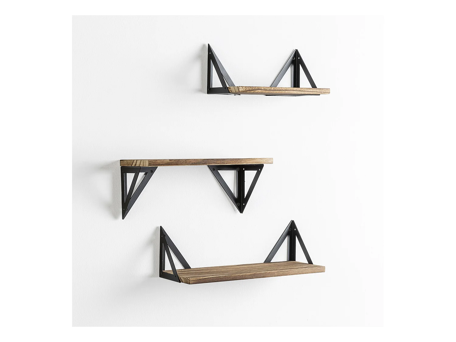 Set de 3 étagères murales Ceci métal noir et bois de paulownia