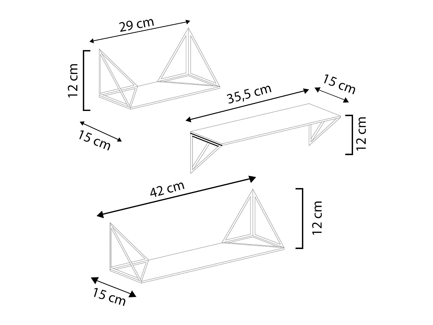 Set de 3 étagères murales Ceci métal noir et bois de paulownia