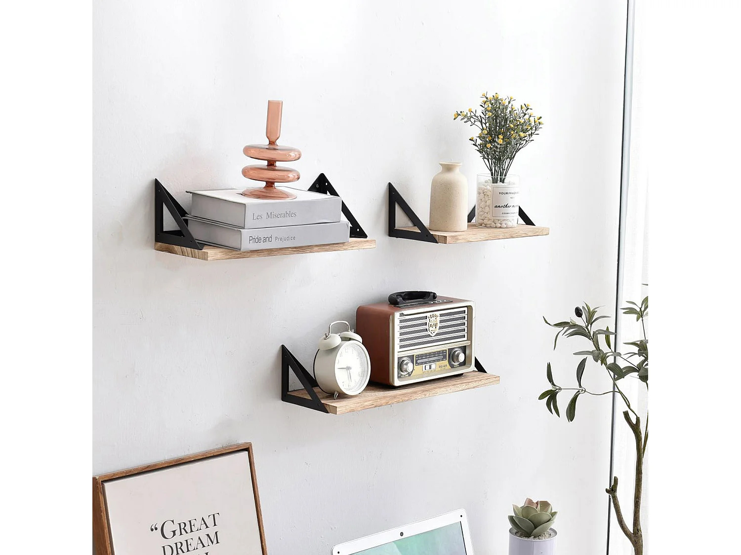 Set van 3 zwarte metalen wandplanken Ceci