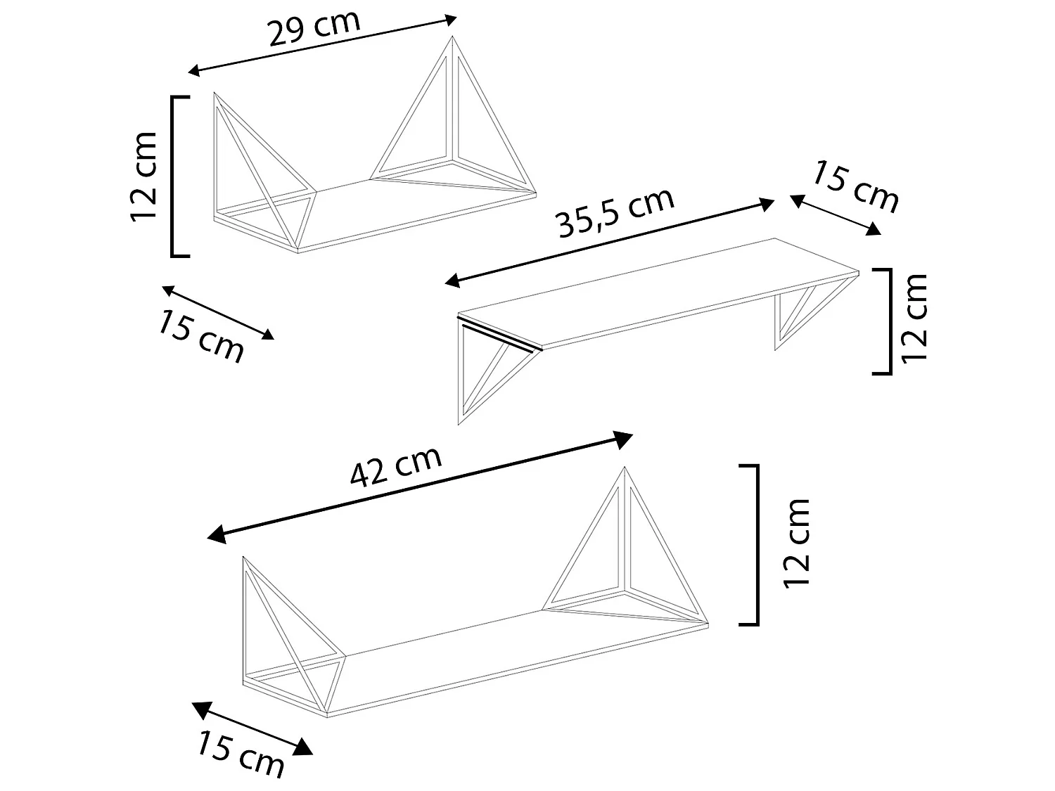 Set van 3 zwarte metalen wandplanken Ceci