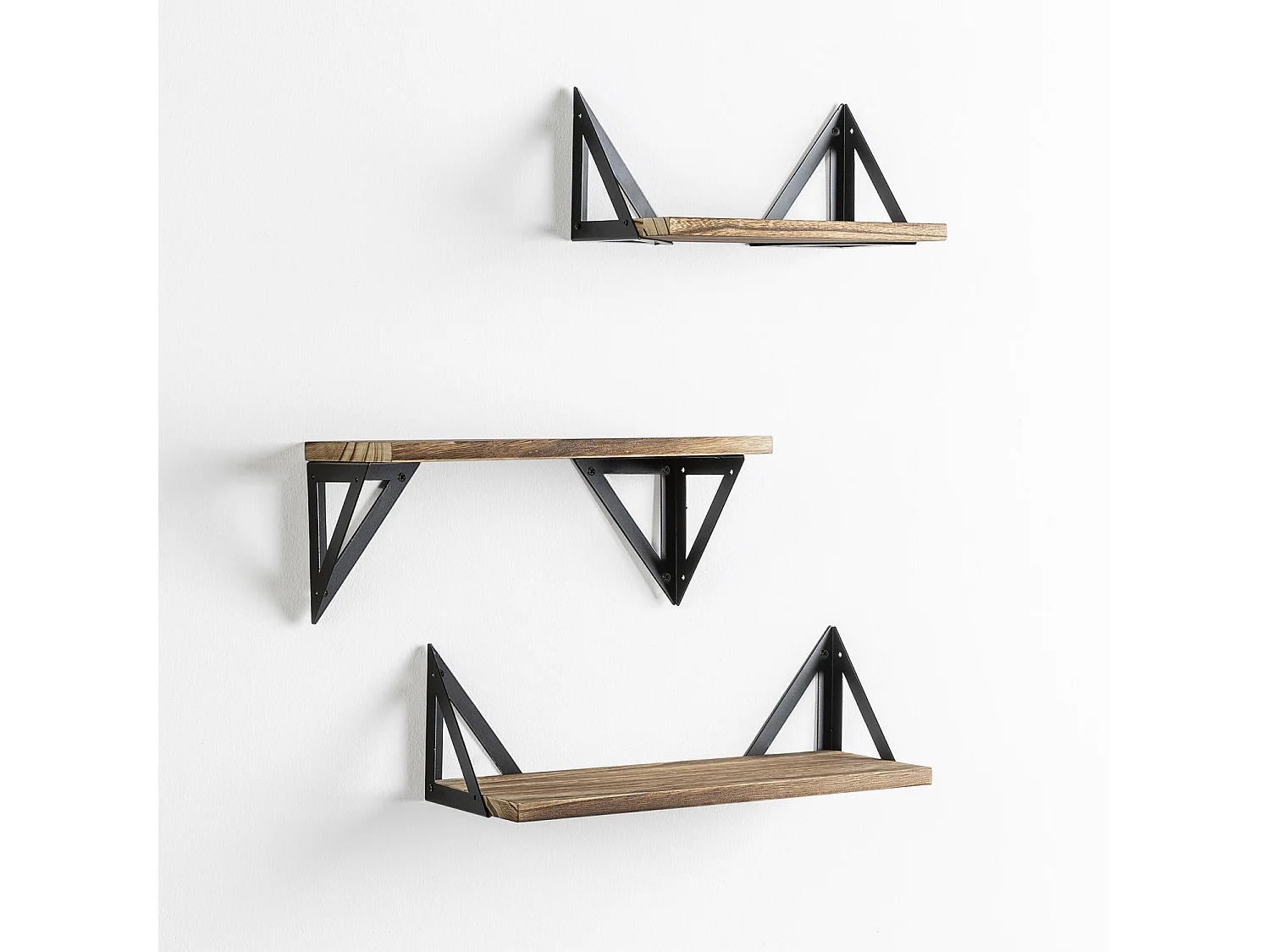 Set de 3 étagères murales Ceci métal noir et bois de paulownia