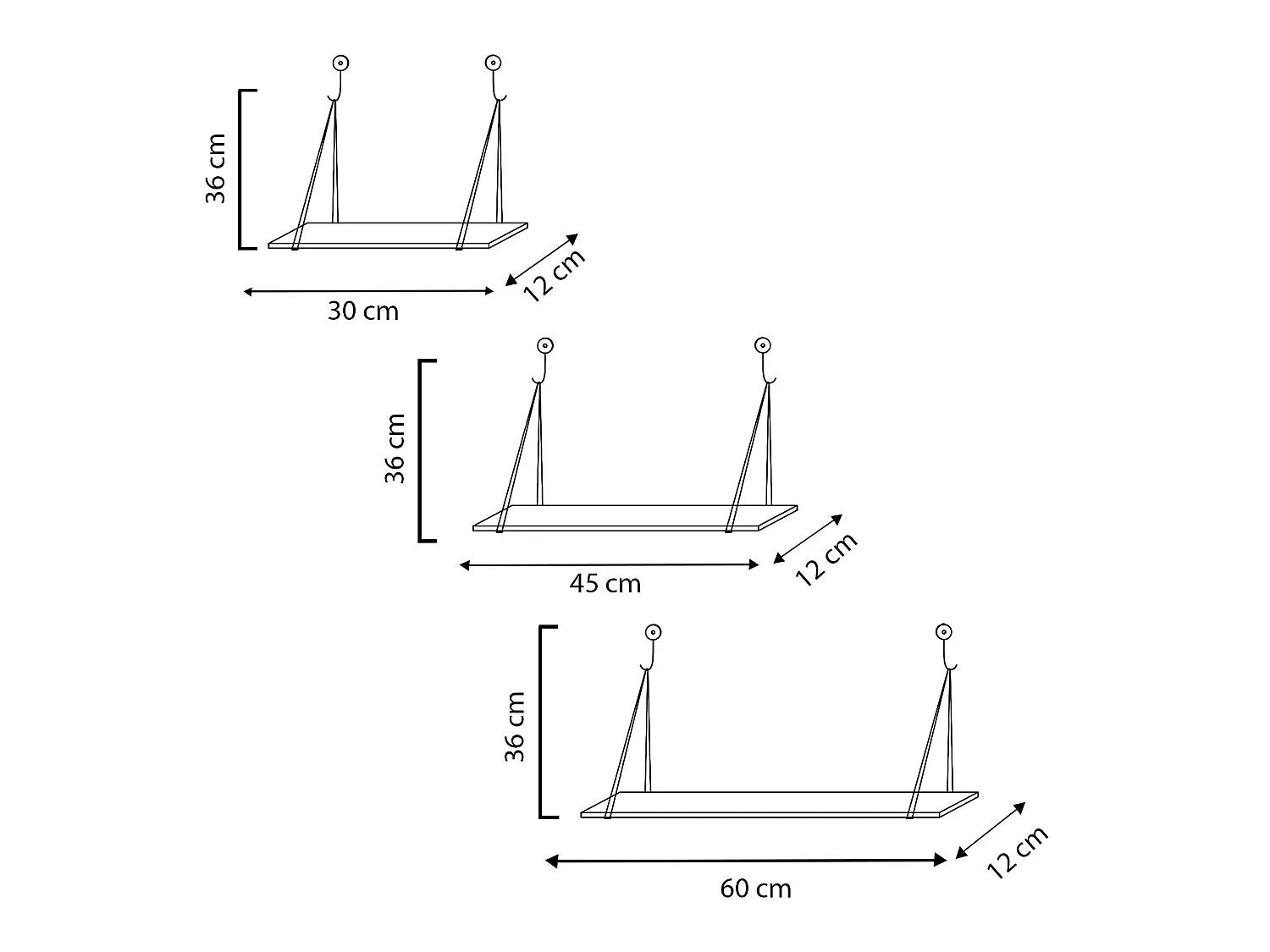 Set van 3 zwarte metalen wandplanken Airas