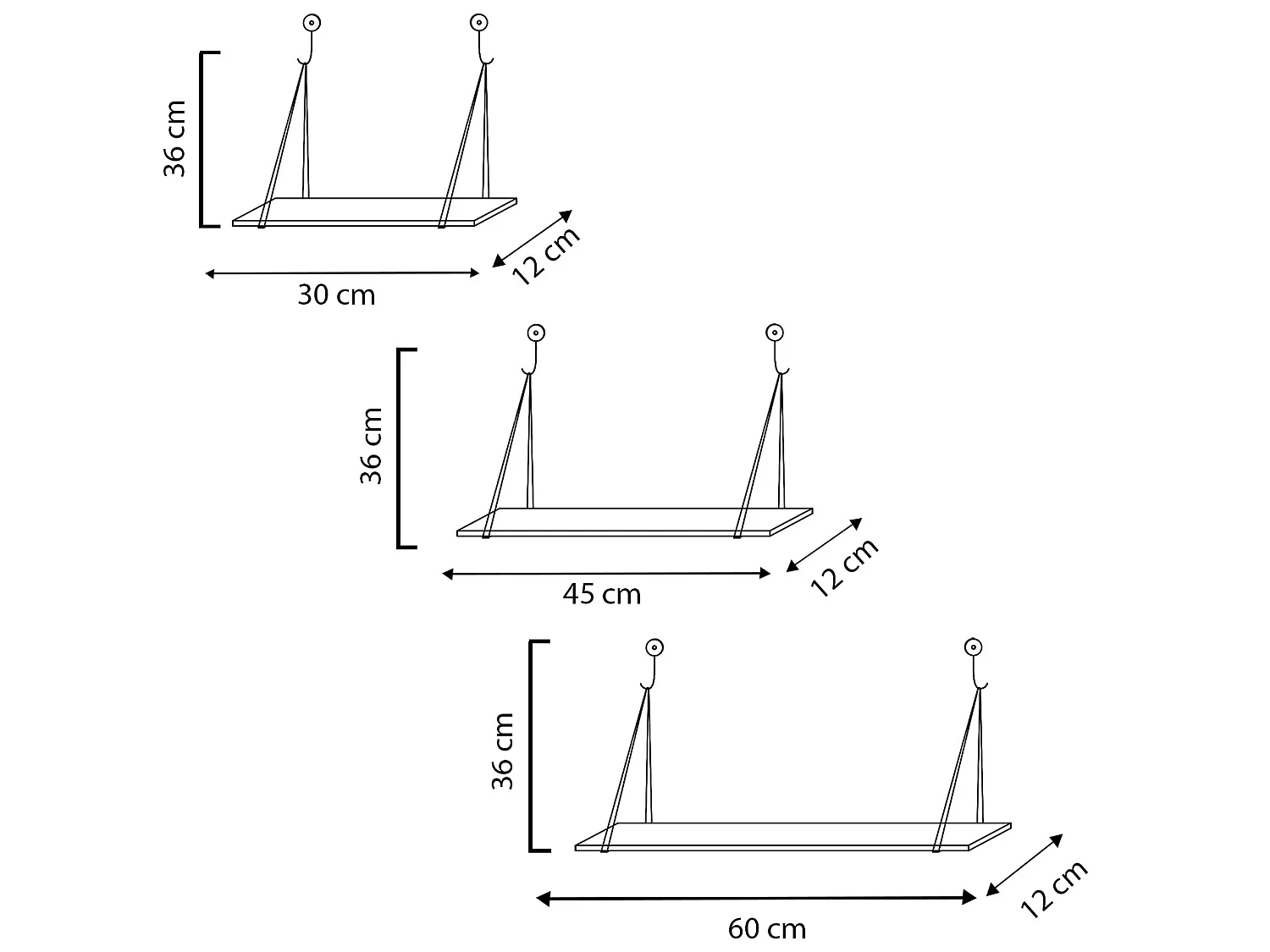 Set van 3 zwarte metalen wandplanken Airas